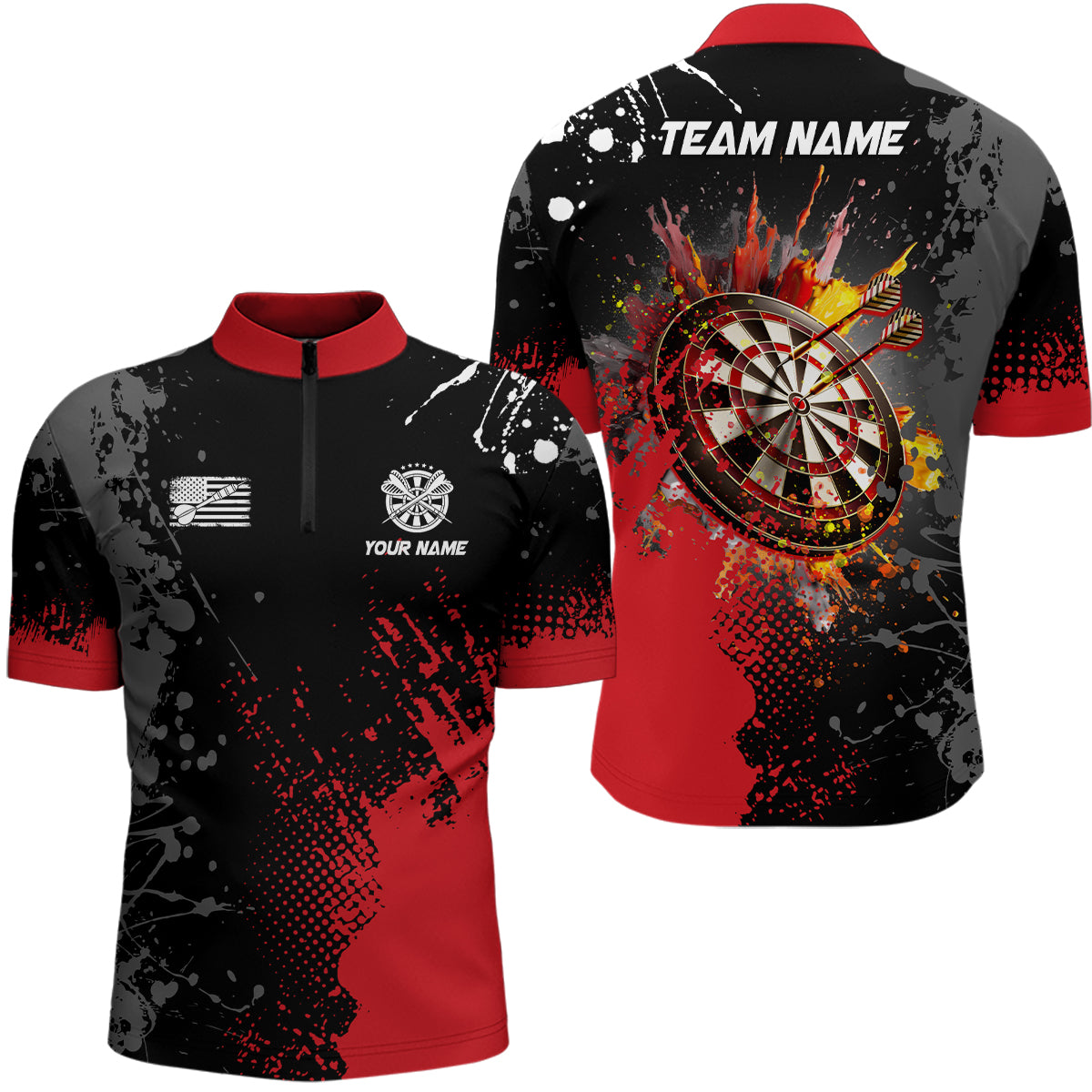 Personalized Paint Red 3D Dartboard Men Quarter-Zip Custom Darts Attire