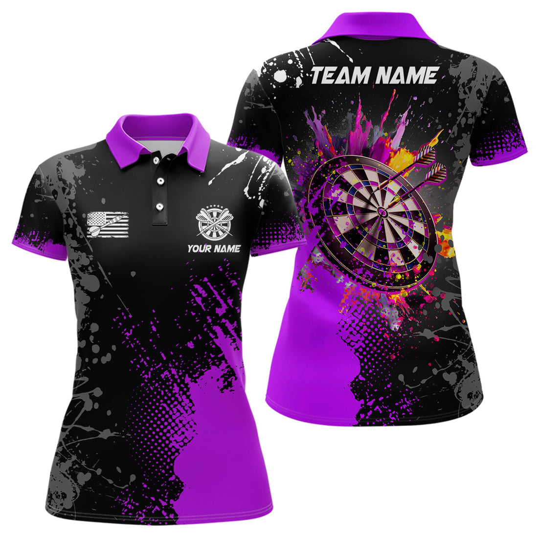 Personalized Paint Purple 3D Dartboard Men Quarter-Zip Custom Darts Attire