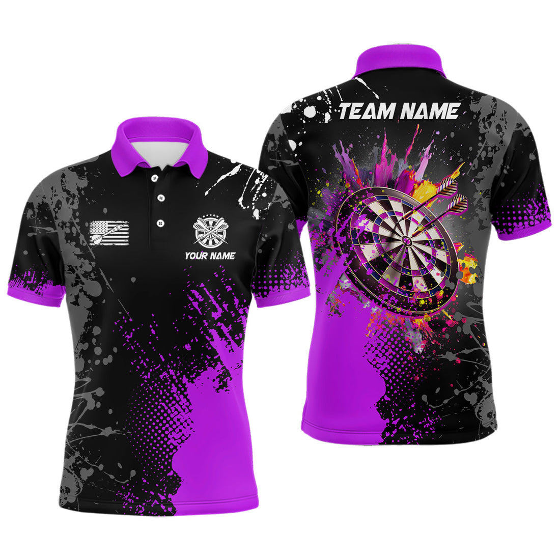 Personalized Paint Purple 3D Dartboard Men Quarter-Zip Custom Darts Attire