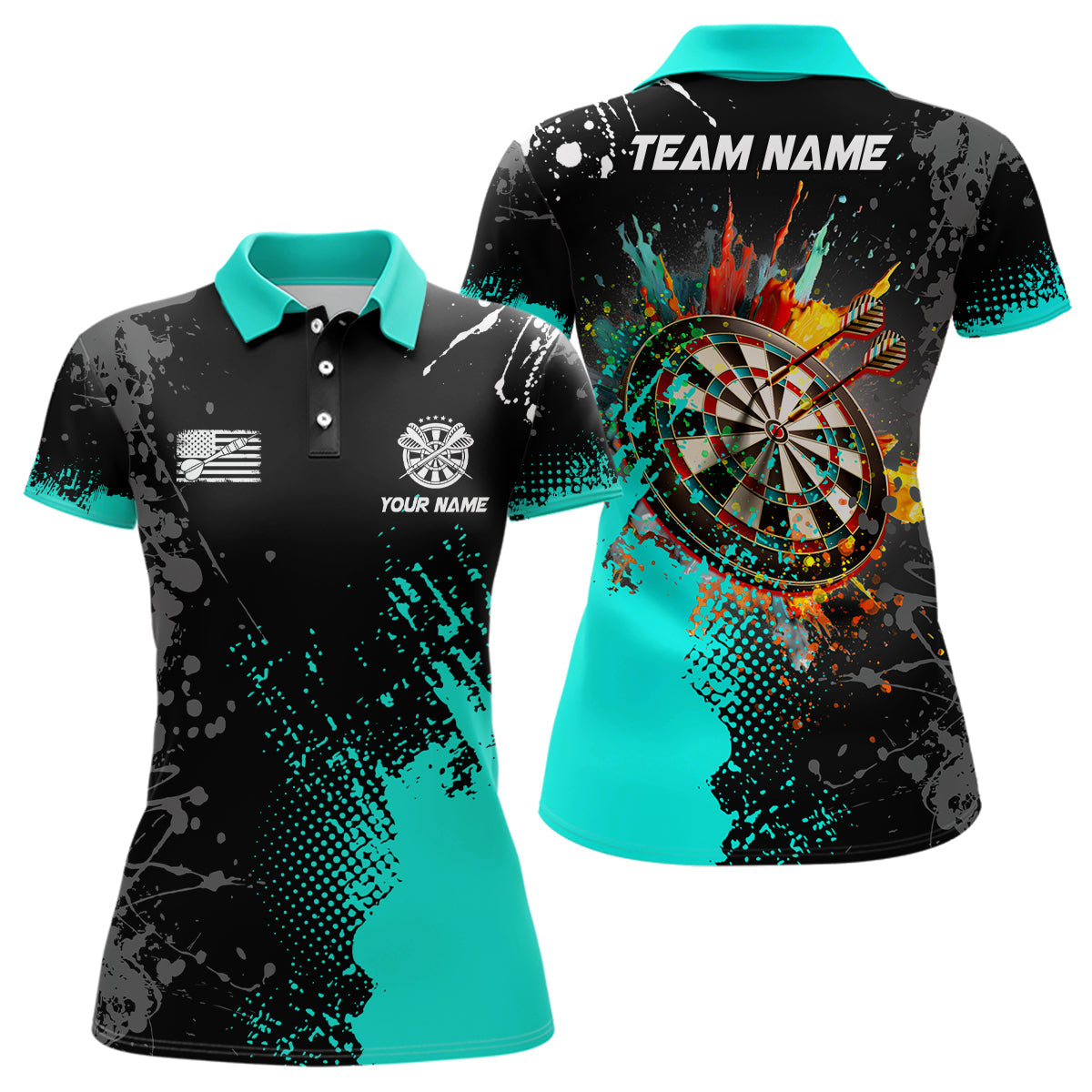 Personalized Paint Turquoise 3D Dartboard Men Quarter-Zip Custom Darts Attire