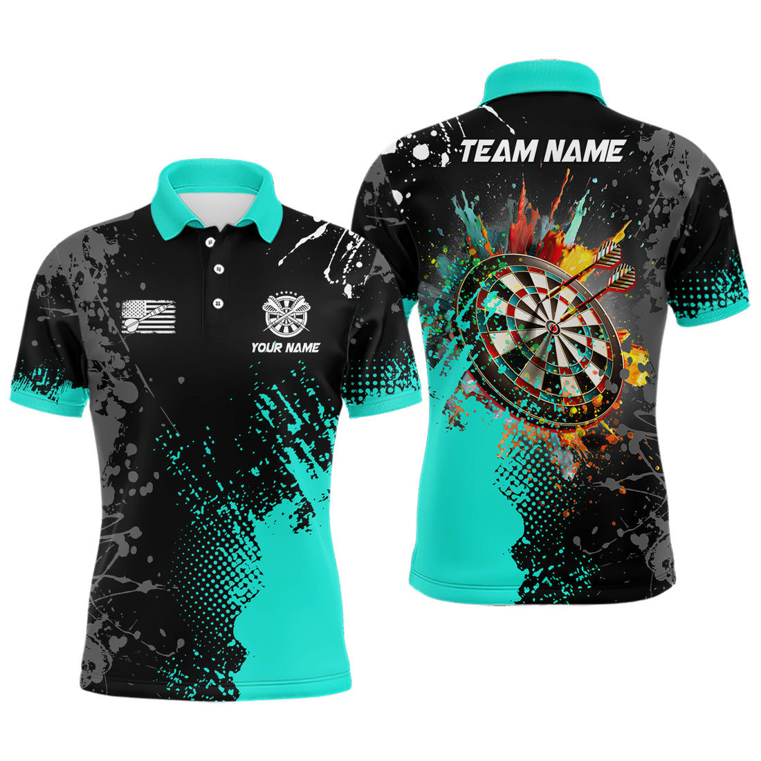 Personalized Paint Turquoise 3D Dartboard Men Quarter-Zip Custom Darts Attire