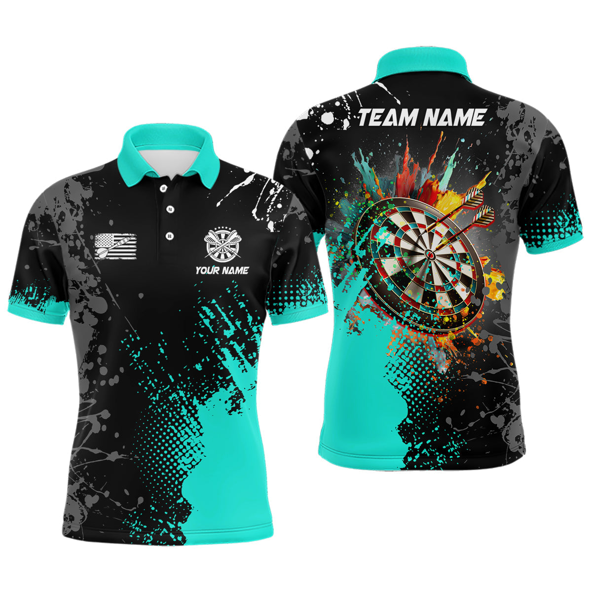 Personalized Paint Turquoise 3D Dartboard Men Quarter-Zip Custom Darts Attire