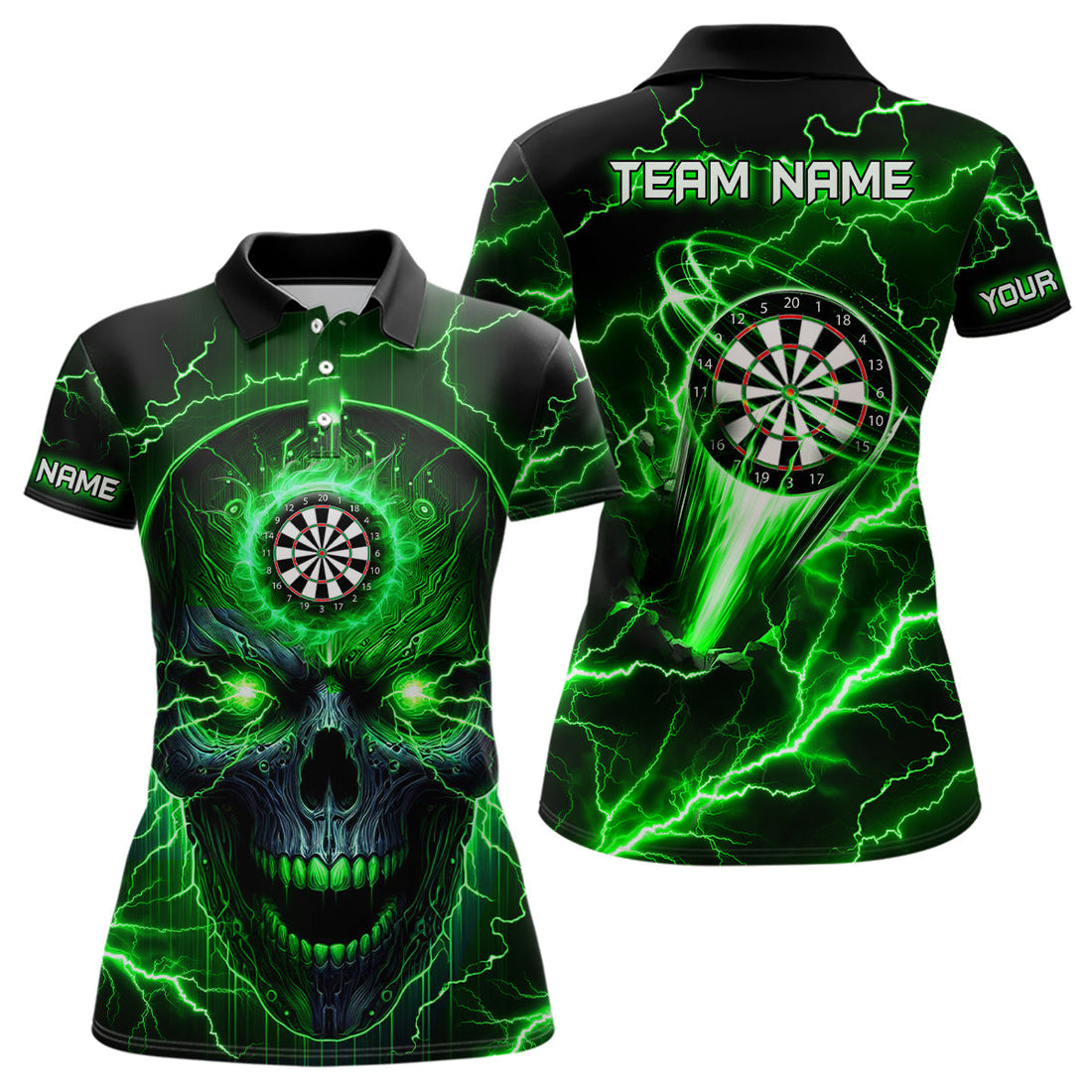Personalized Green Darts Skull Men Custom Lightning Thunder Team League Darts