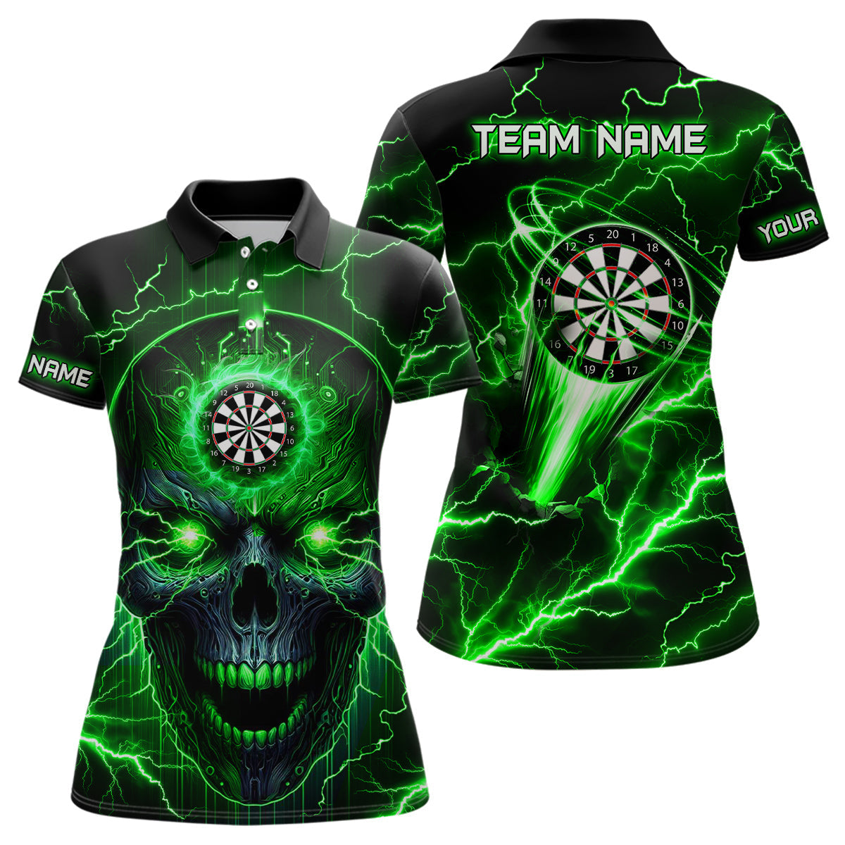 Personalized Green Darts Skull Men Custom Lightning Thunder Team League Darts