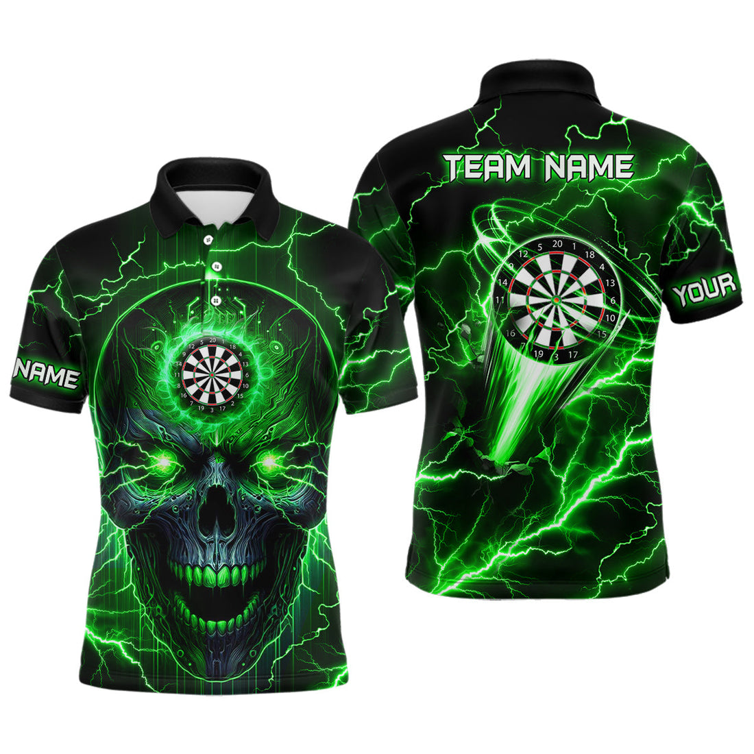 Personalized Green Darts Skull Men Custom Lightning Thunder Team League Darts
