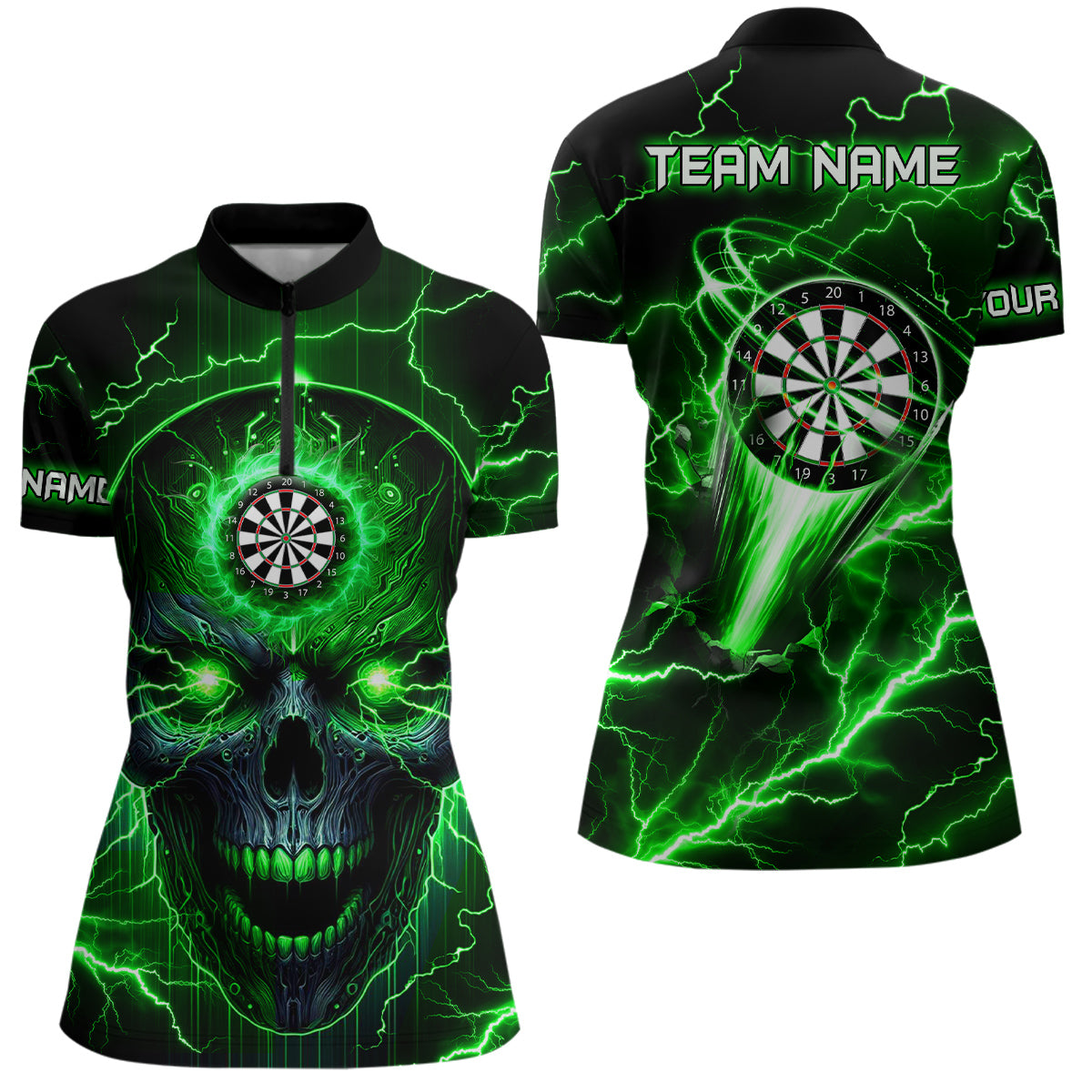 Personalized Green Darts Skull Men Custom Lightning Thunder Team League Darts