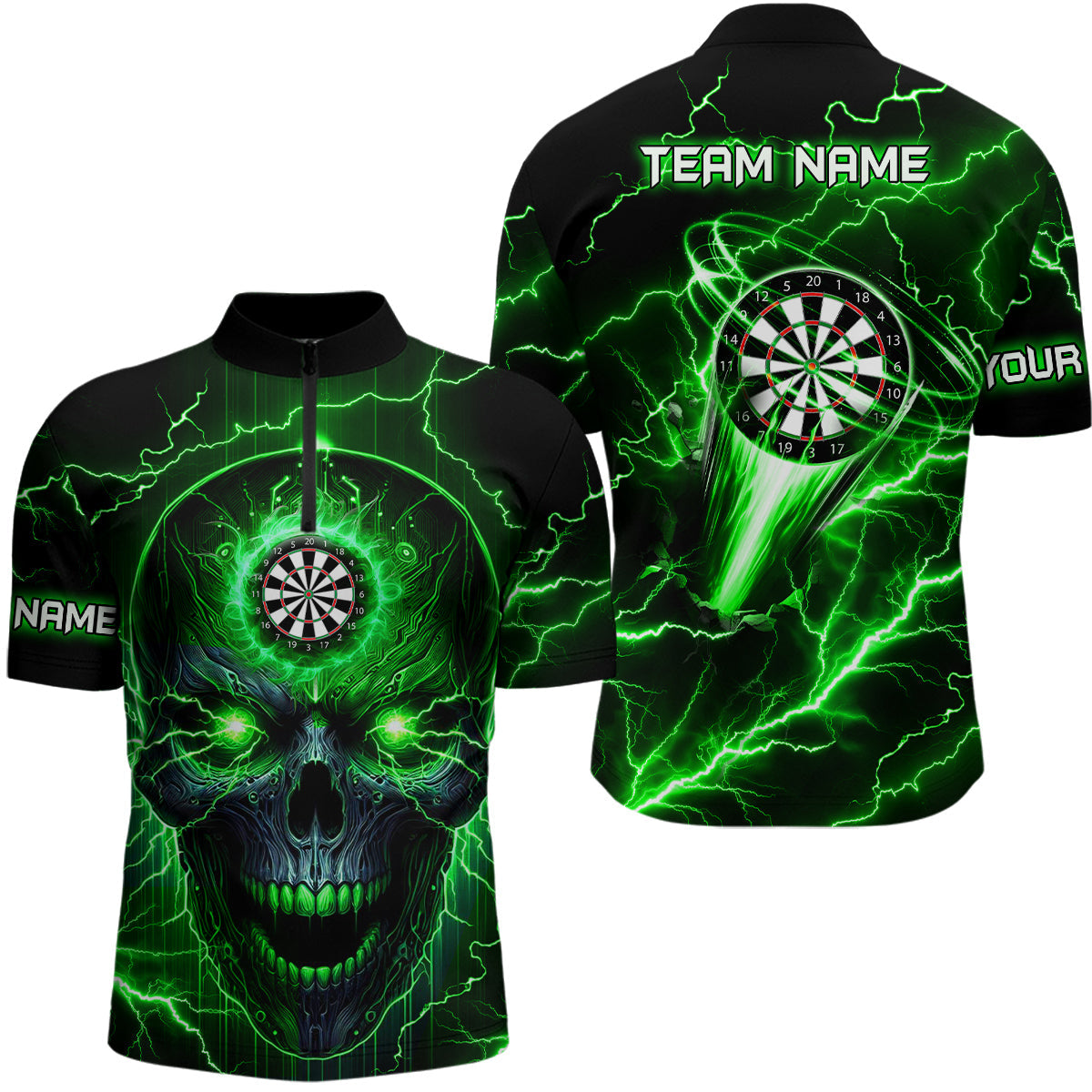 Personalized Green Darts Skull Men Custom Lightning Thunder Team League Darts