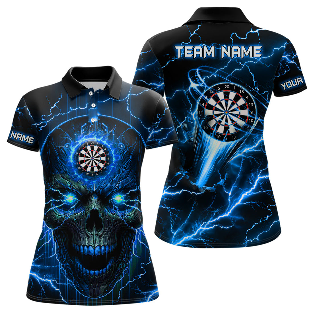 Blue Darts Skull Men Quarter-Zip Custom Lightning Thunder Team League Darts