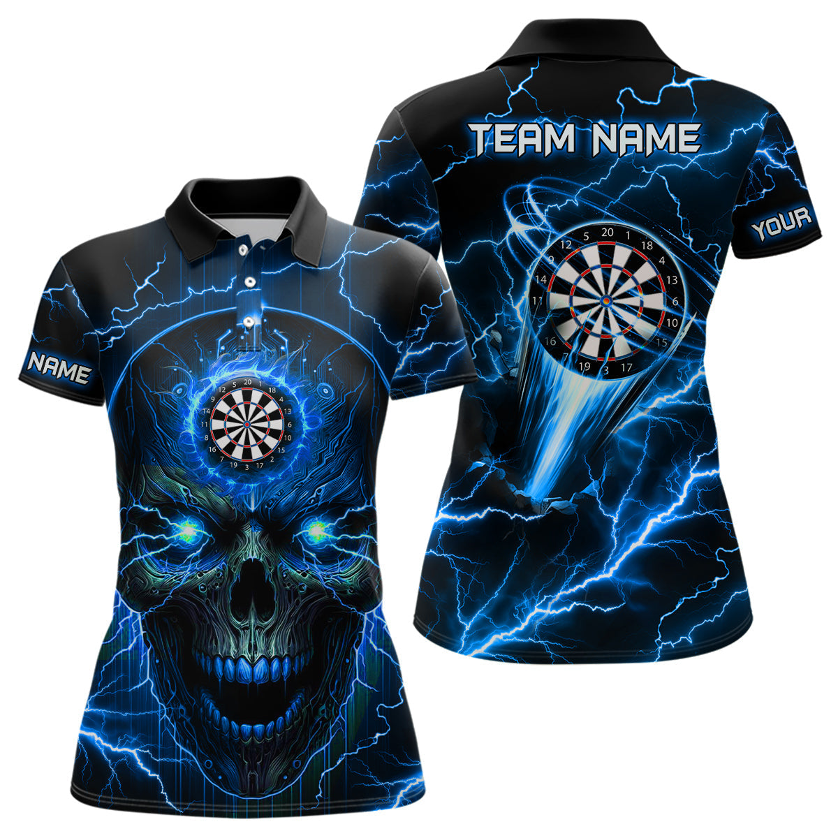 Blue Darts Skull Men Quarter-Zip Custom Lightning Thunder Team League Darts