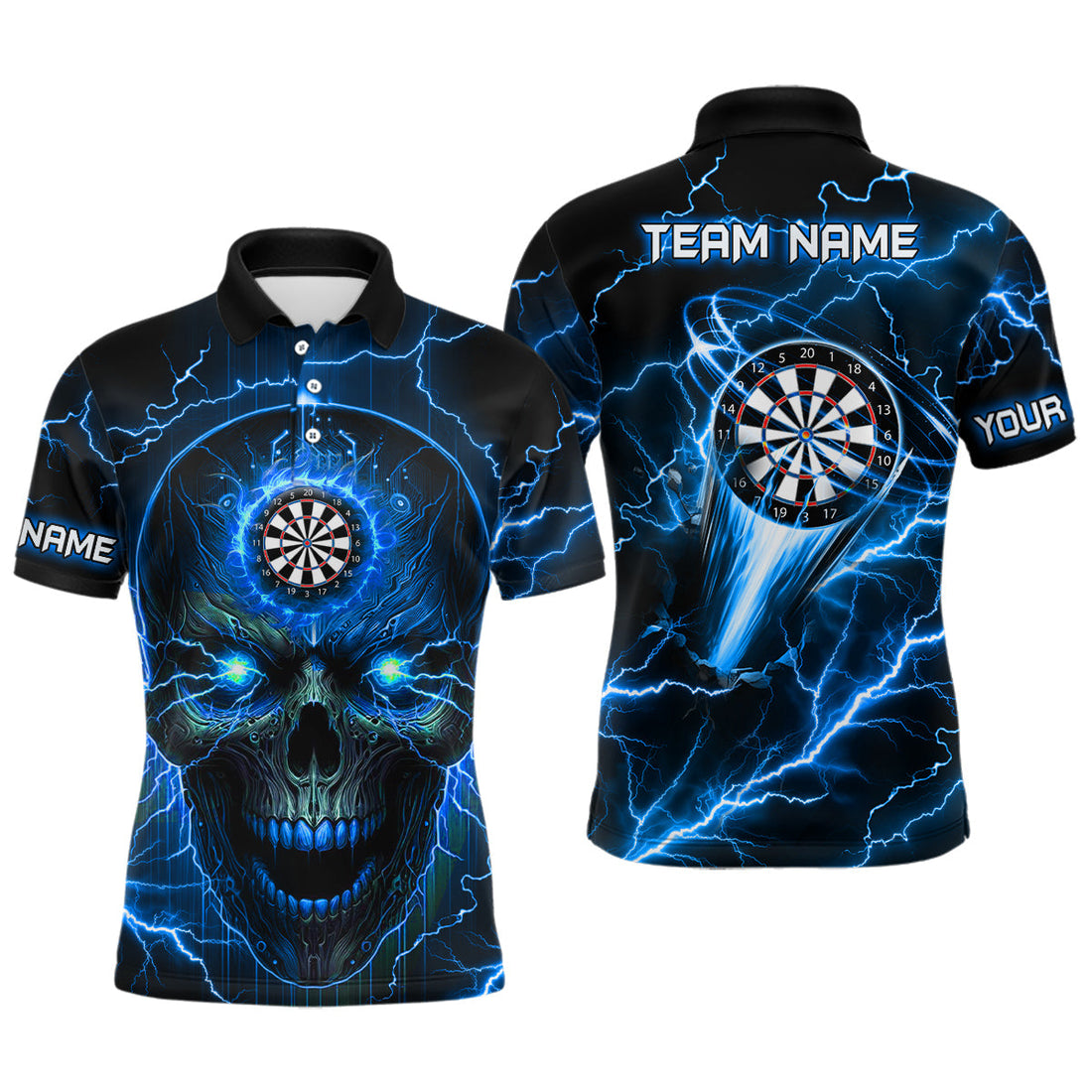 Blue Darts Skull Men Quarter-Zip Custom Lightning Thunder Team League Darts