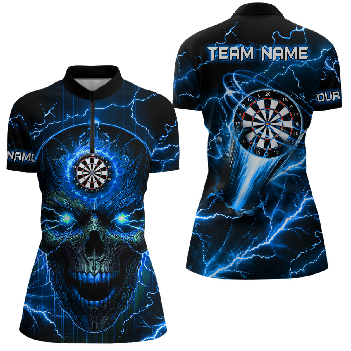 Blue Darts Skull Men Quarter-Zip Custom Lightning Thunder Team League Darts