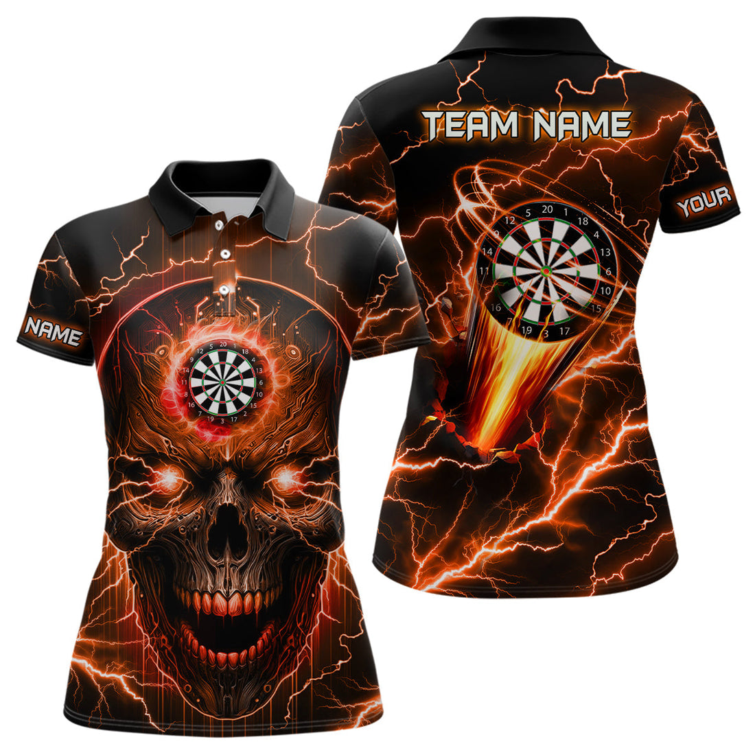 Personalized Orange Darts Skull Men Custom Lightning Thunder Team League Darts