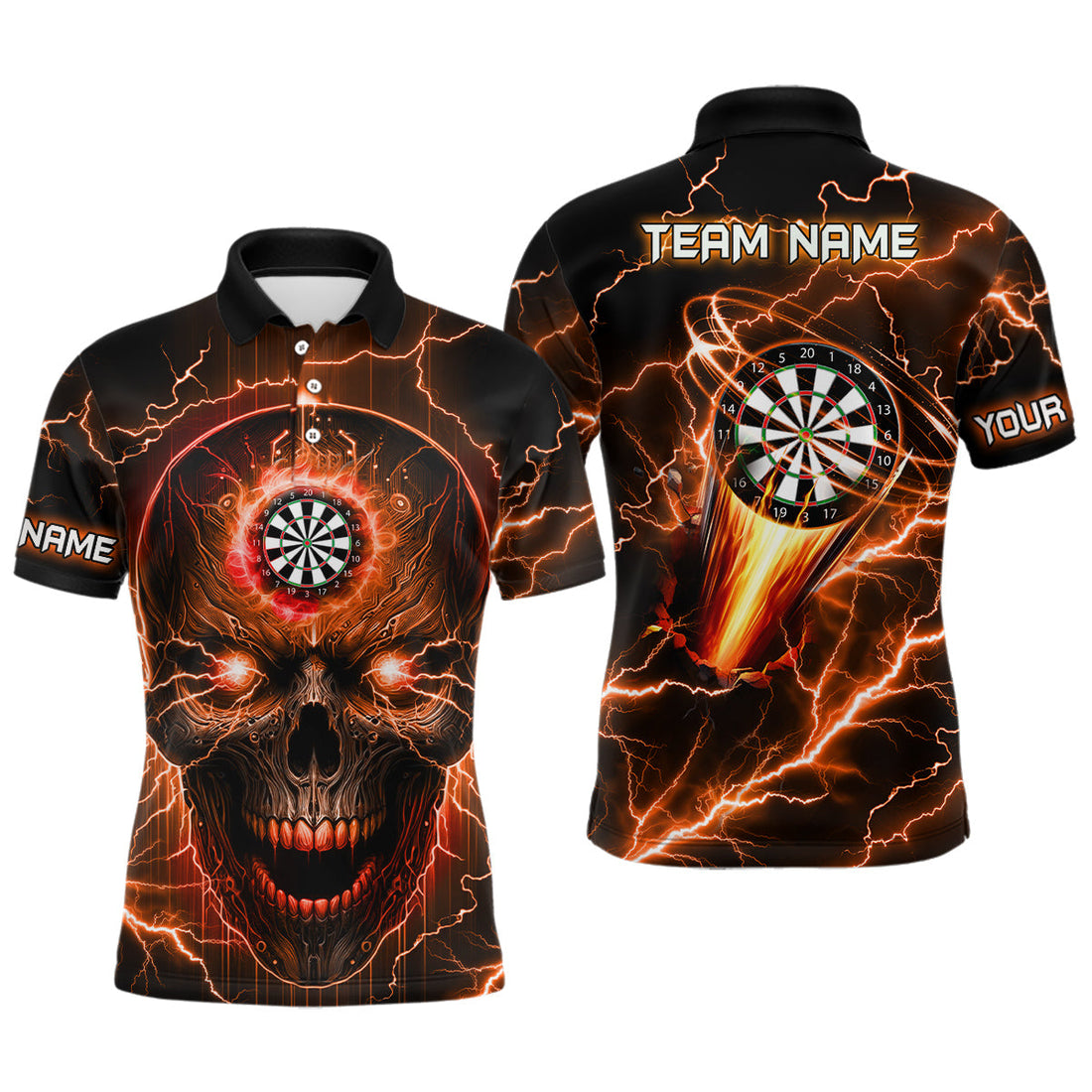 Personalized Orange Darts Skull Men Custom Lightning Thunder Team League Darts