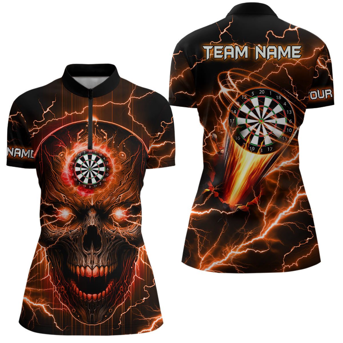 Personalized Orange Darts Skull Men Custom Lightning Thunder Team League Darts