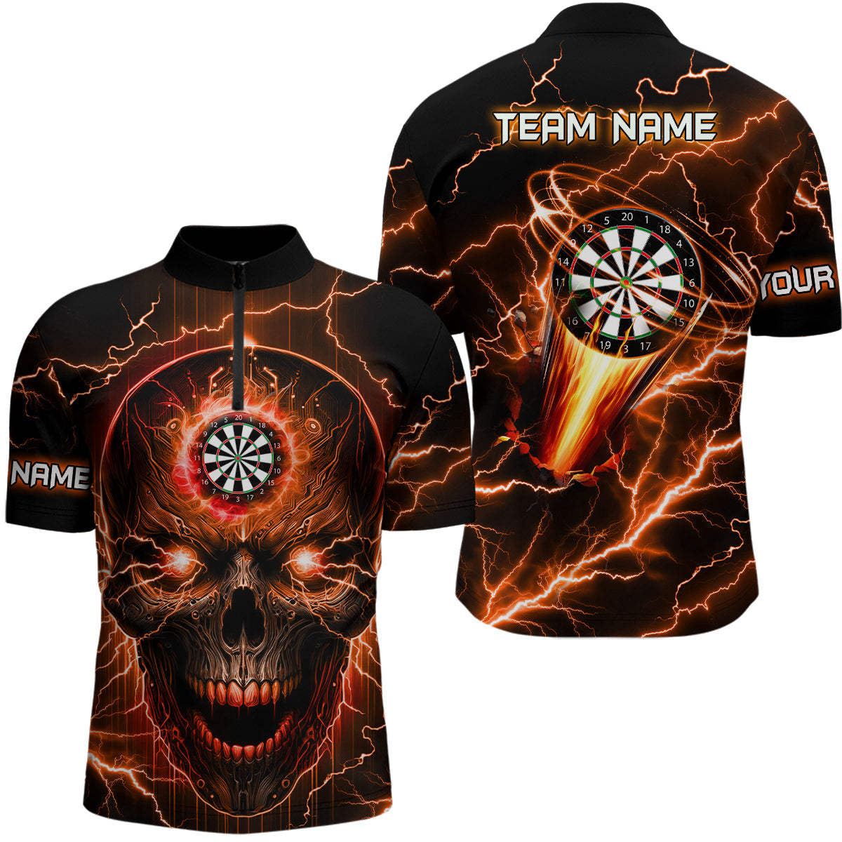 Personalized Orange Darts Skull Men Custom Lightning Thunder Team League Darts