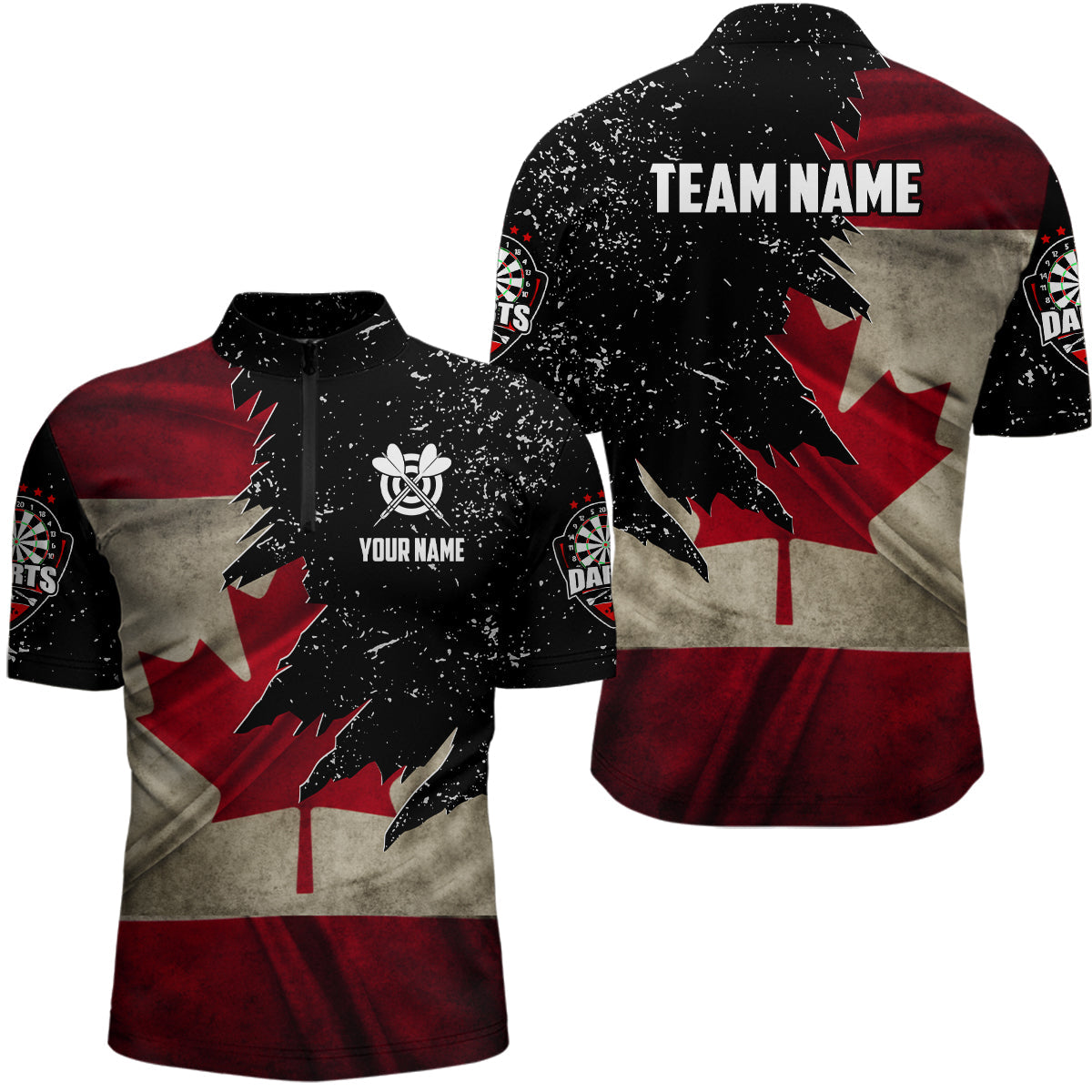 Personalized Retro Canada Flag Darts Men and Quarter-Zip, Patriotic Dart Uniform