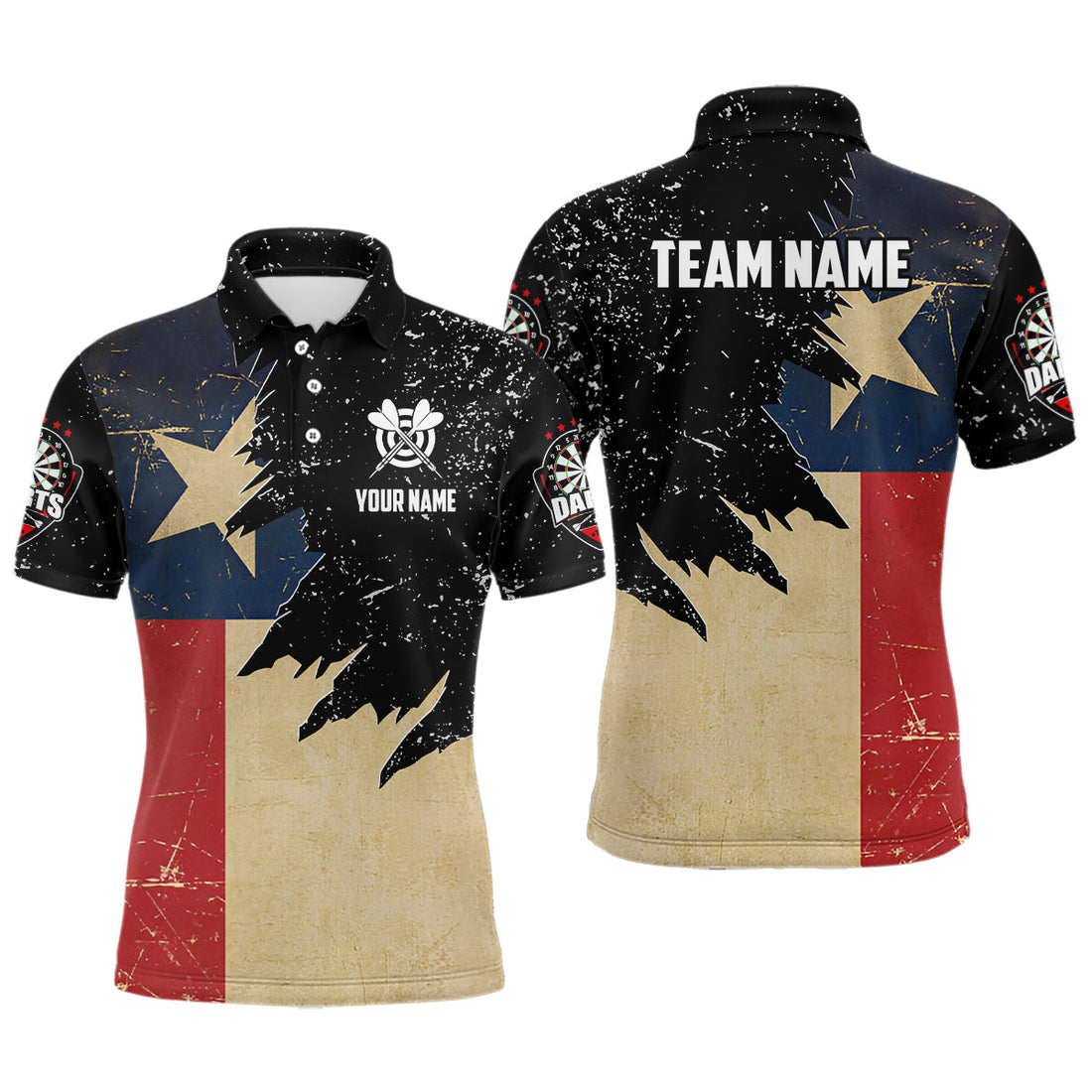 Personalized Retro Texas Flag Darts Men and Quarter-Zip, Patriotic Dart Uniform