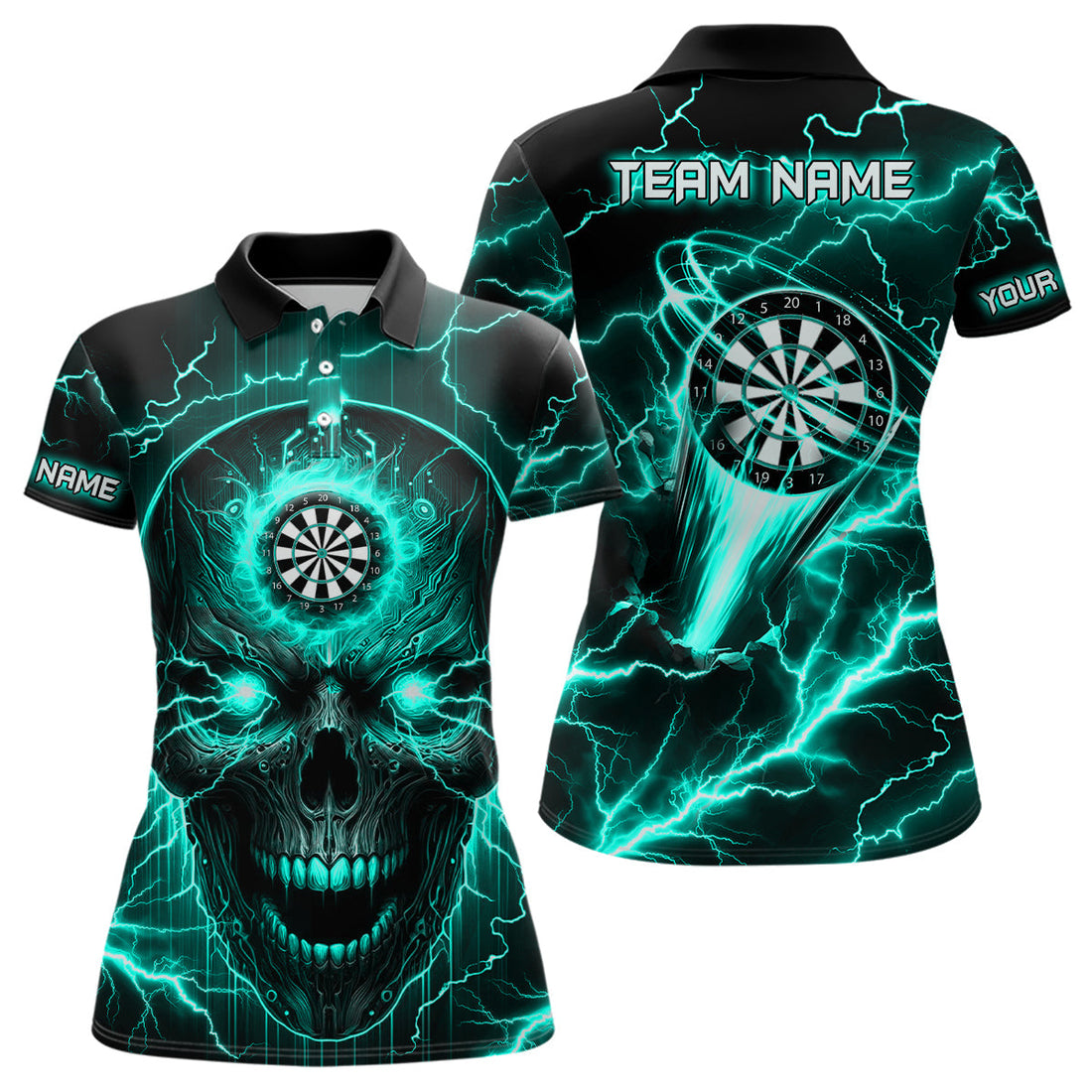 Turquoise Darts Skull Men, Quarter-Zip Custom Lightning Thunder Team League Dart