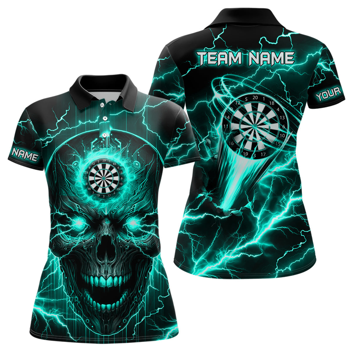 Turquoise Darts Skull Men, Quarter-Zip Custom Lightning Thunder Team League Dart