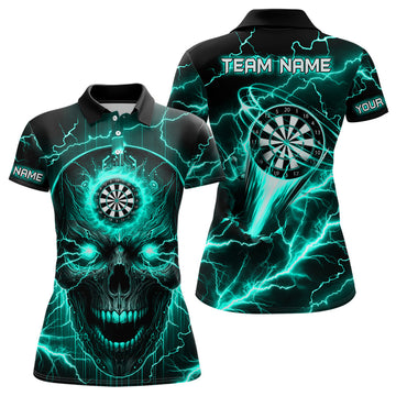 Turquoise Darts Skull Men, Quarter-Zip Custom Lightning Thunder Team League Dart