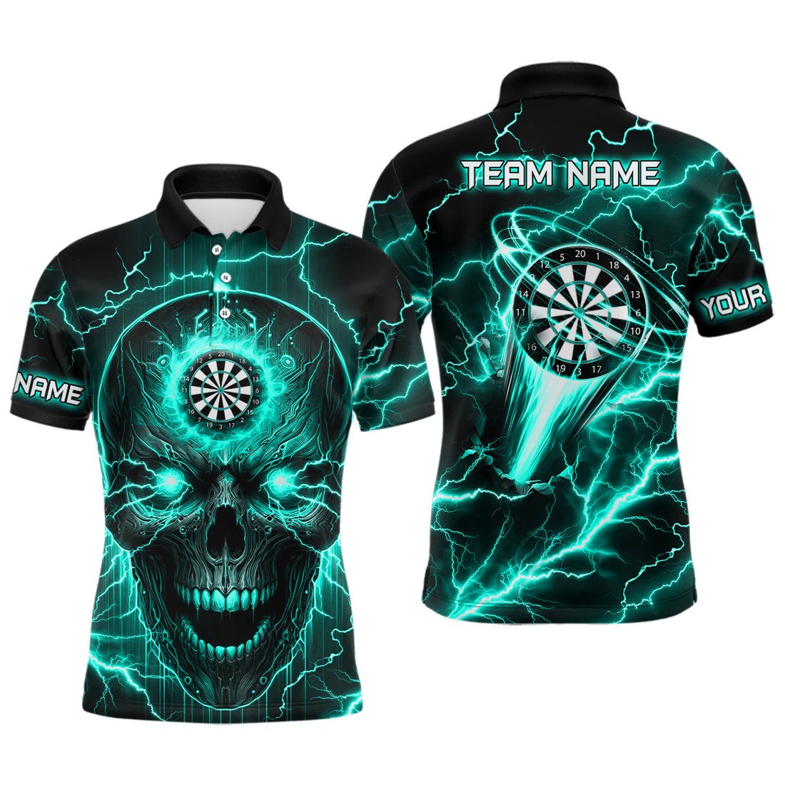 Turquoise Darts Skull Men, Quarter-Zip Custom Lightning Thunder Team League Dart