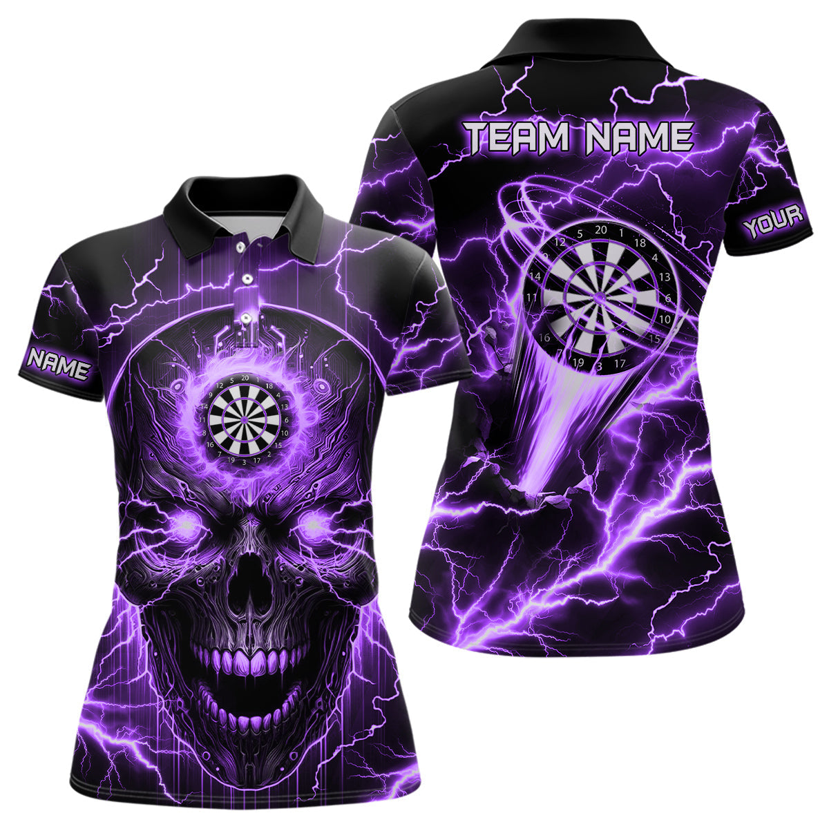 Purple Darts Skull Men, Quarter-Zip Custom Lightning Thunder Team League Dart