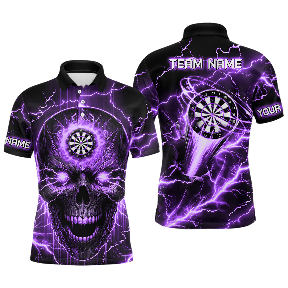 Purple Darts Skull Men, Quarter-Zip Custom Lightning Thunder Team League Dart