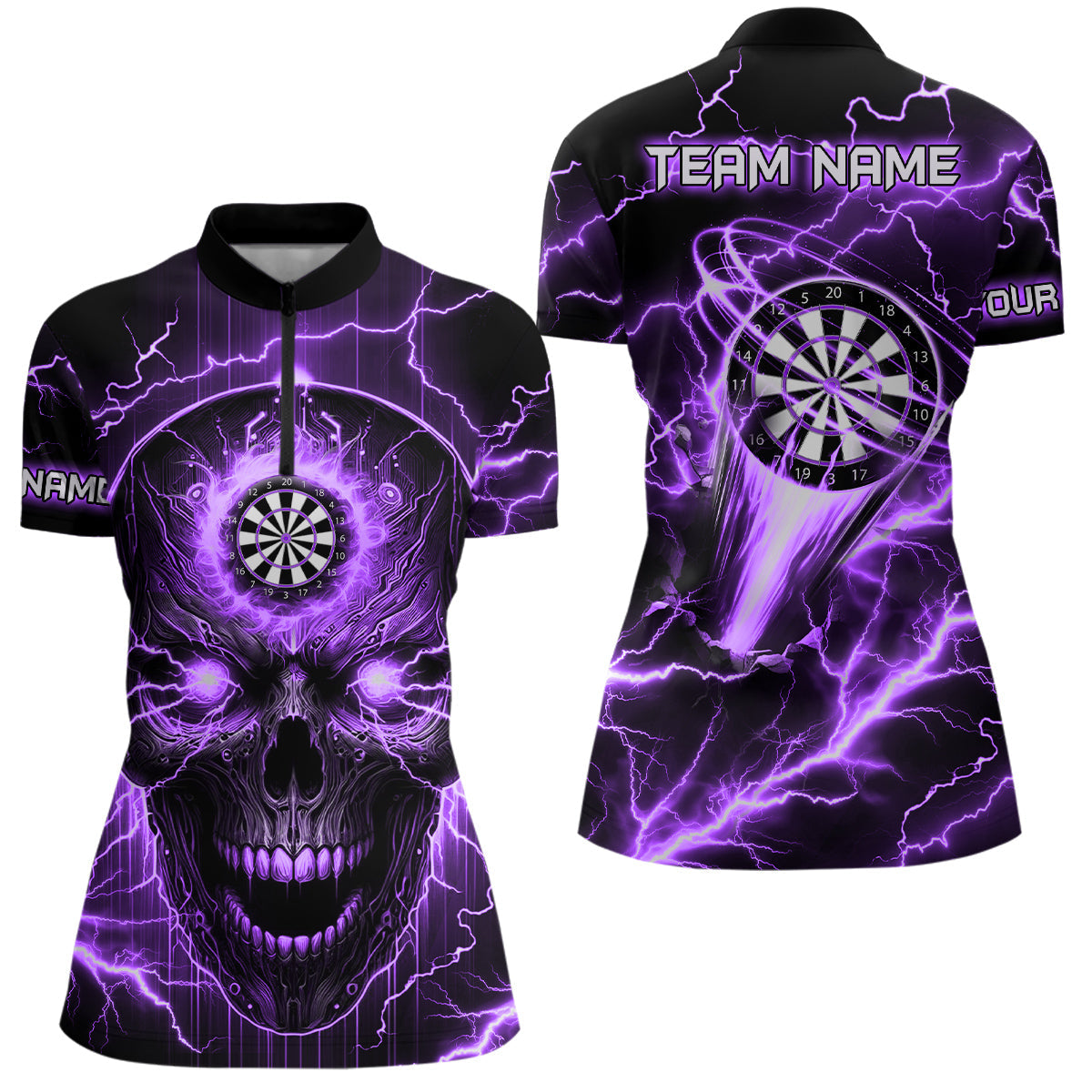 Purple Darts Skull Men, Quarter-Zip Custom Lightning Thunder Team League Dart