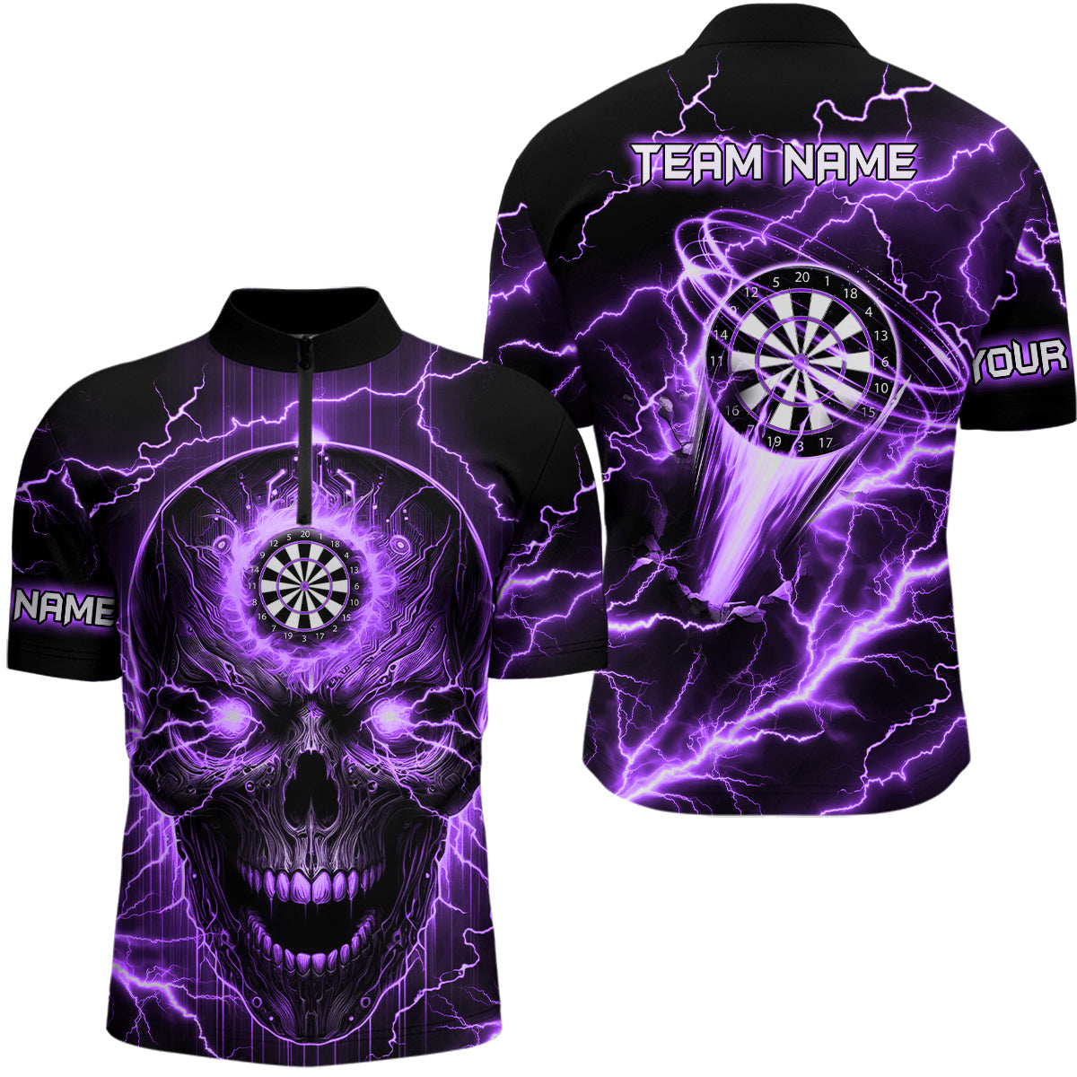 Purple Darts Skull Men, Quarter-Zip Custom Lightning Thunder Team League Dart