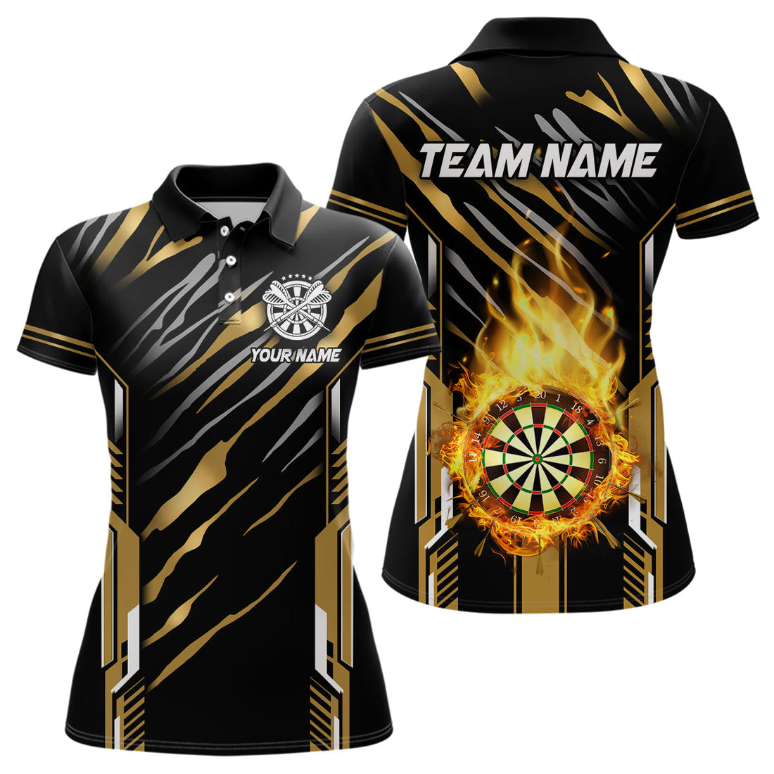 3D Darts Board Fire Flame Custom Dart, Best Dart League Team Uniform | Gold
