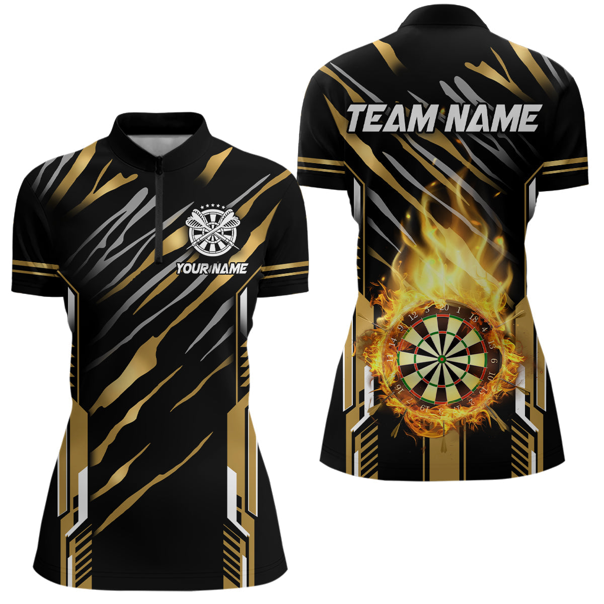 3D Darts Board Fire Flame Custom Dart, Best Dart League Team Uniform | Gold