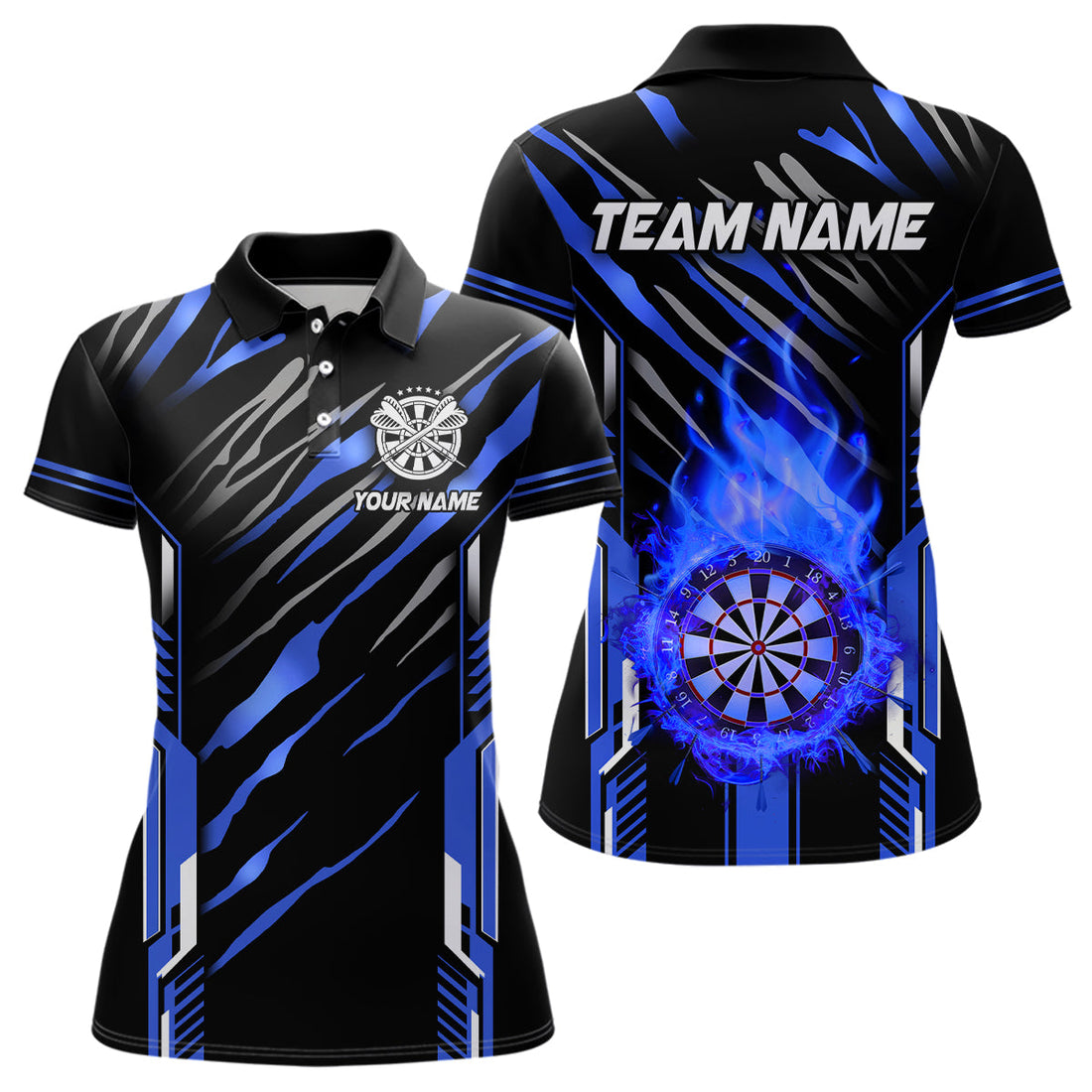 3D Darts Board Fire Flame Custom Dart, Best Dart League Team Uniform | Blue