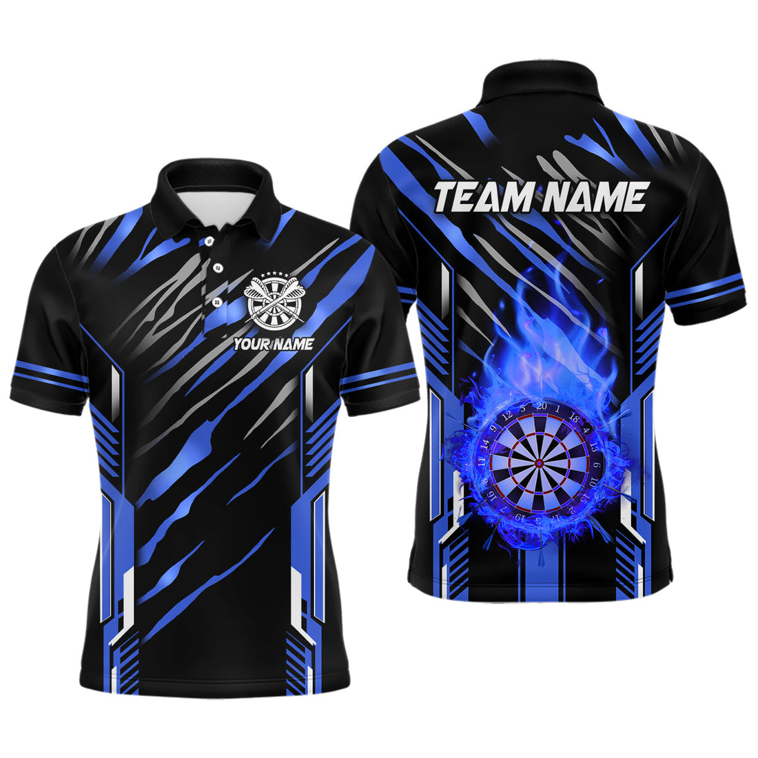 3D Darts Board Fire Flame Custom Dart, Best Dart League Team Uniform | Blue