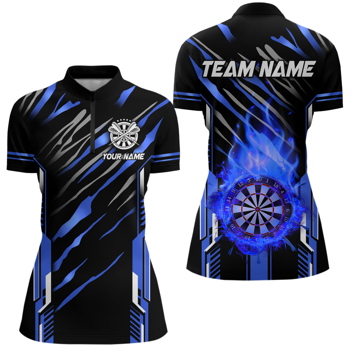 3D Darts Board Fire Flame Custom Dart, Best Dart League Team Uniform | Blue