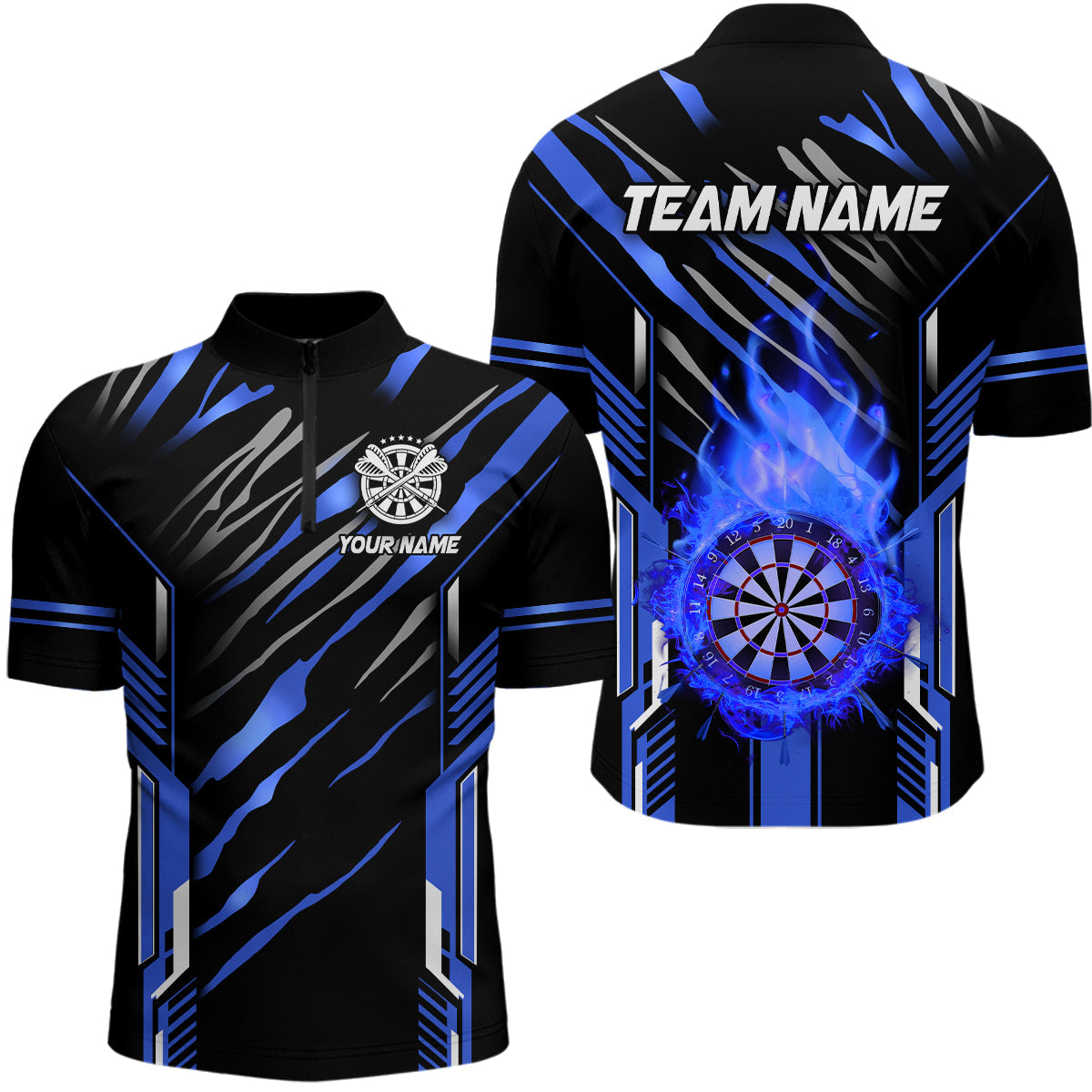 3D Darts Board Fire Flame Custom Dart, Best Dart League Team Uniform | Blue