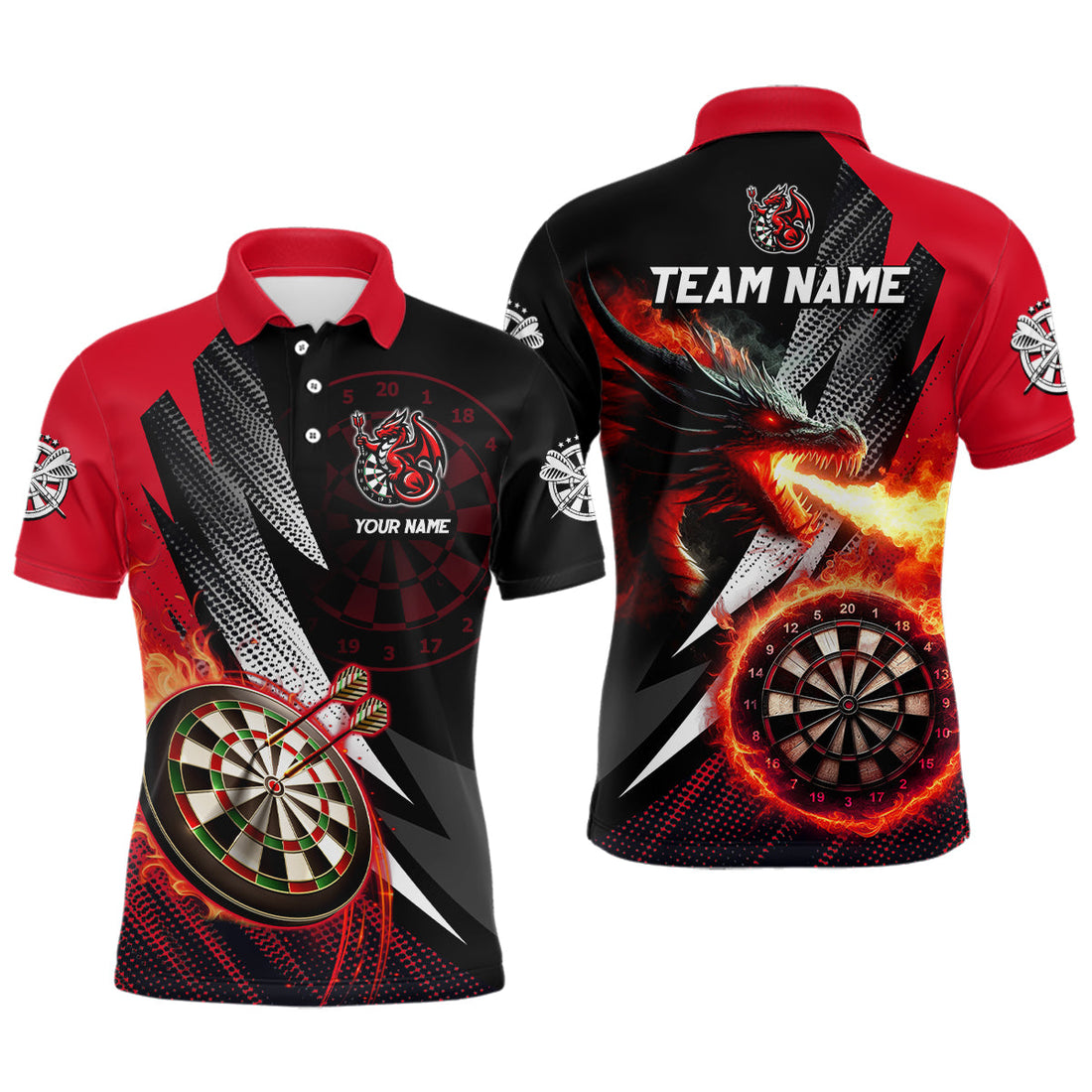 Personalized Striking Black And Red Flaming Dragon Dart Custom Dart Team