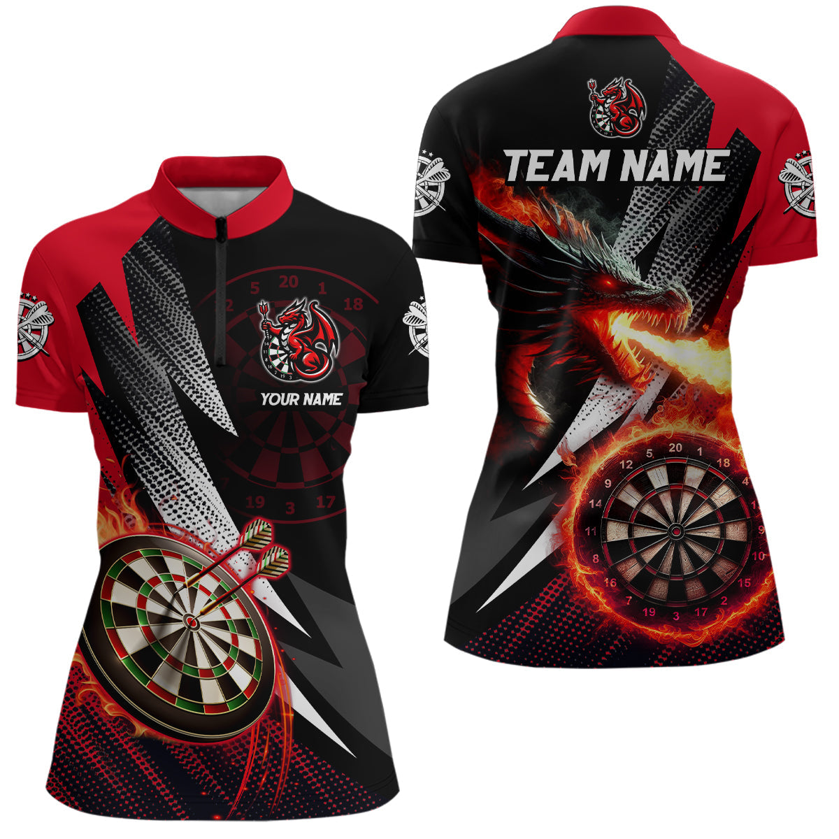 Personalized Striking Black And Red Flaming Dragon Dart Custom Dart Team