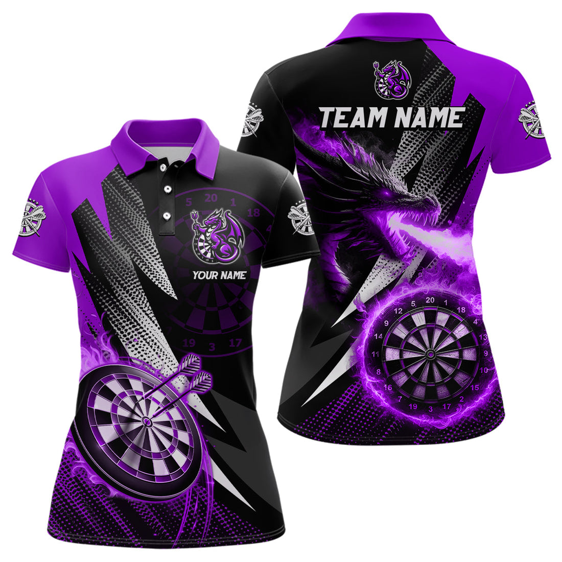 Personalized Striking Black And Purple Flaming Dragon Dart Custom Dart Team