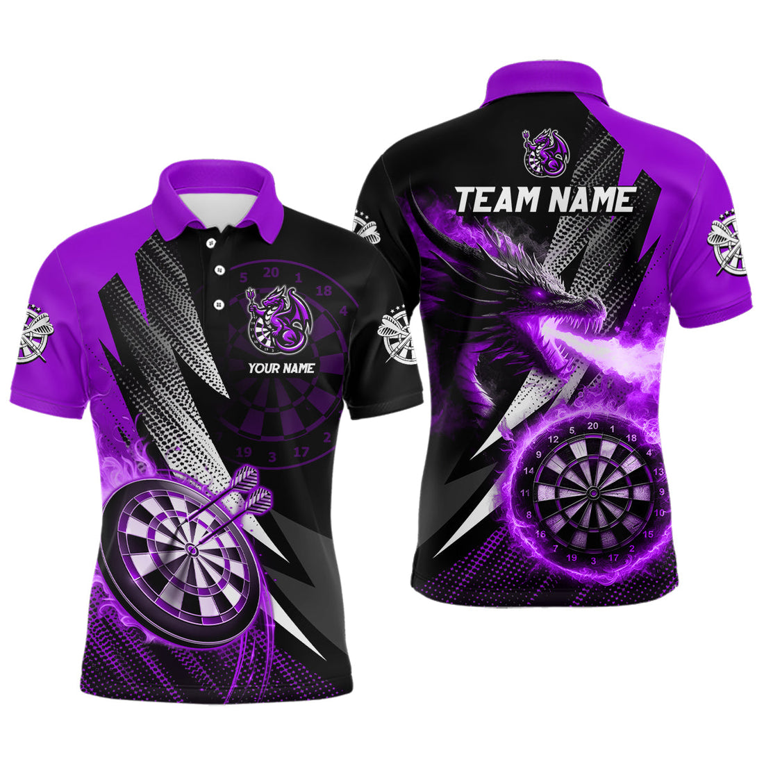 Personalized Striking Black And Purple Flaming Dragon Dart Custom Dart Team