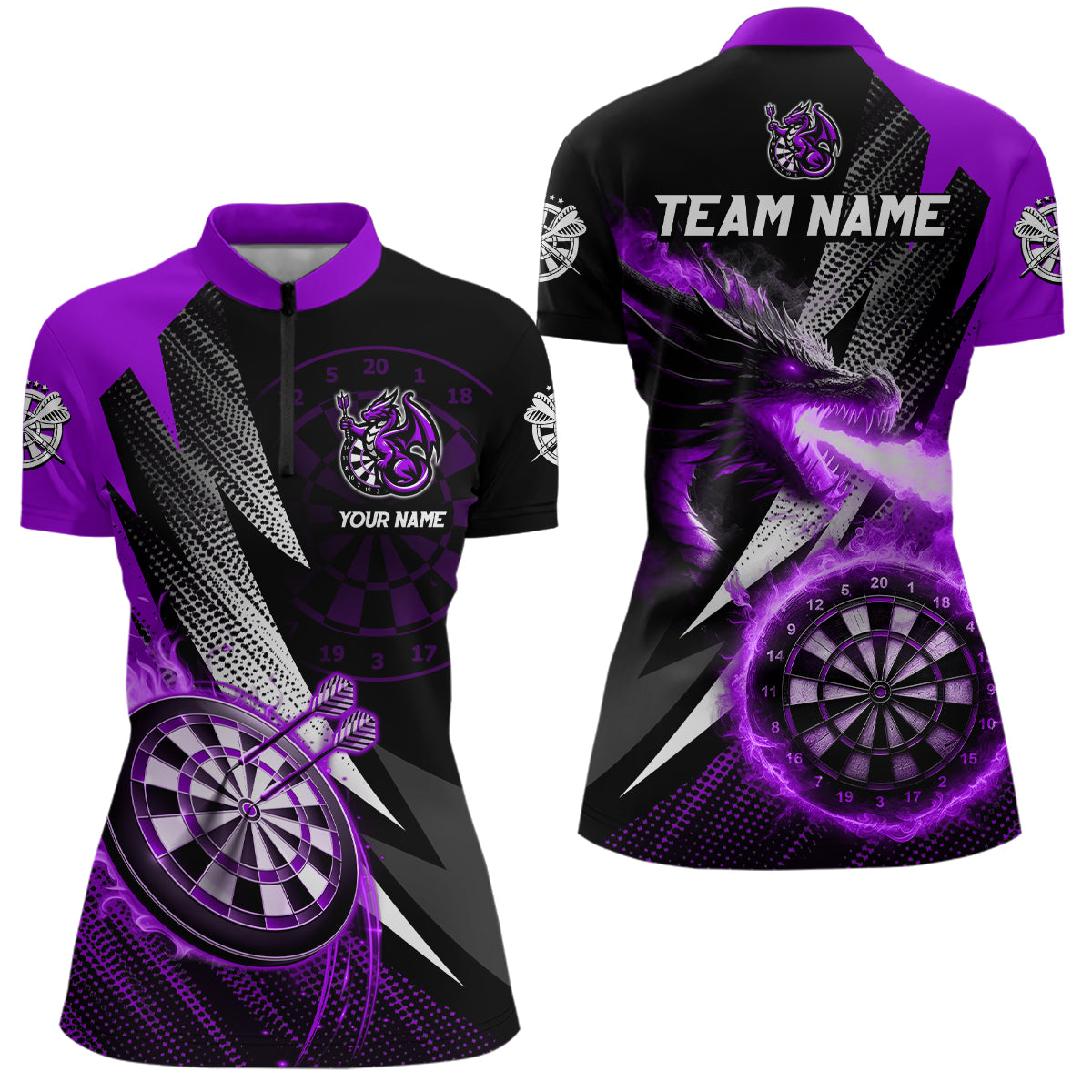Personalized Striking Black And Purple Flaming Dragon Dart Custom Dart Team