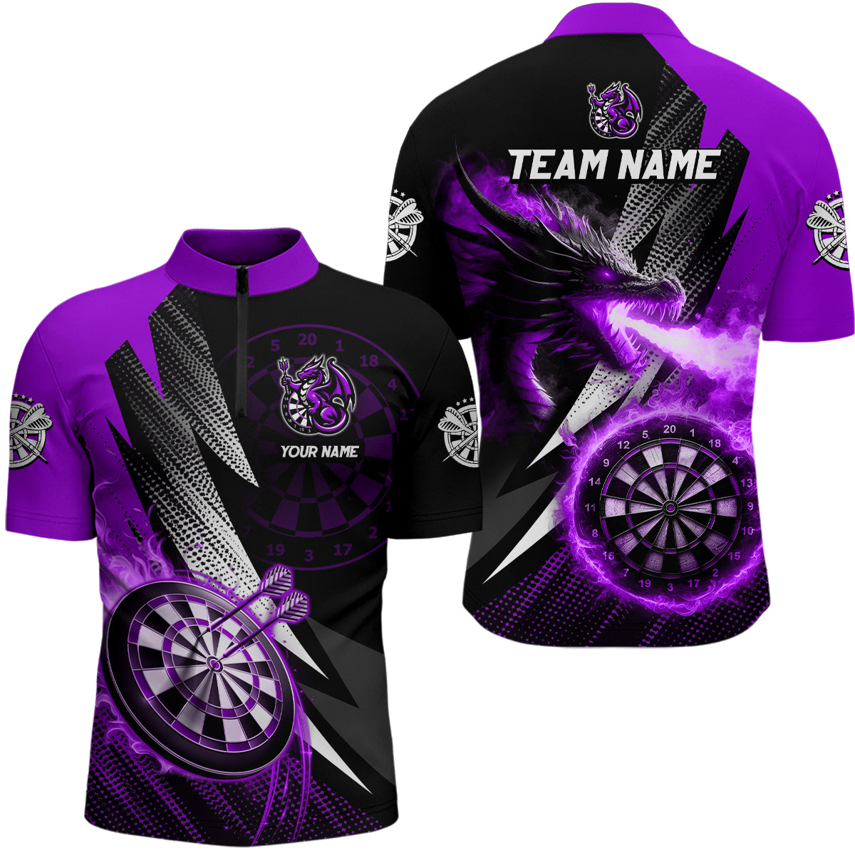 Personalized Striking Black And Purple Flaming Dragon Dart Custom Dart Team