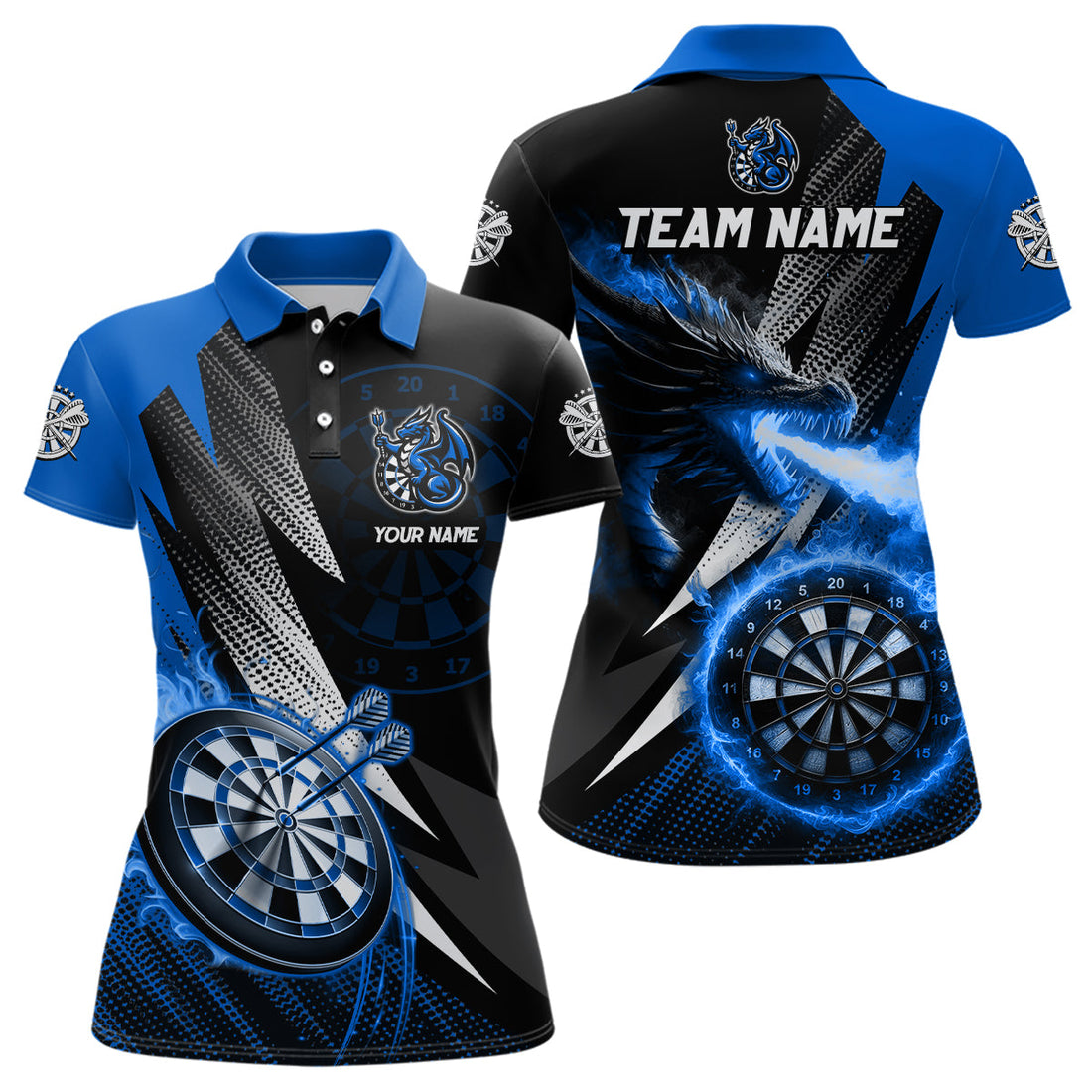 Personalized Striking Black And Blue Flaming Dragon Dart Custom Dart Team