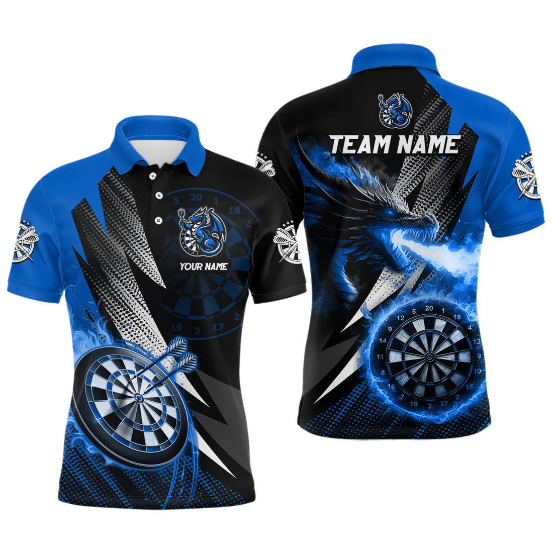 Personalized Striking Black And Blue Flaming Dragon Dart Custom Dart Team