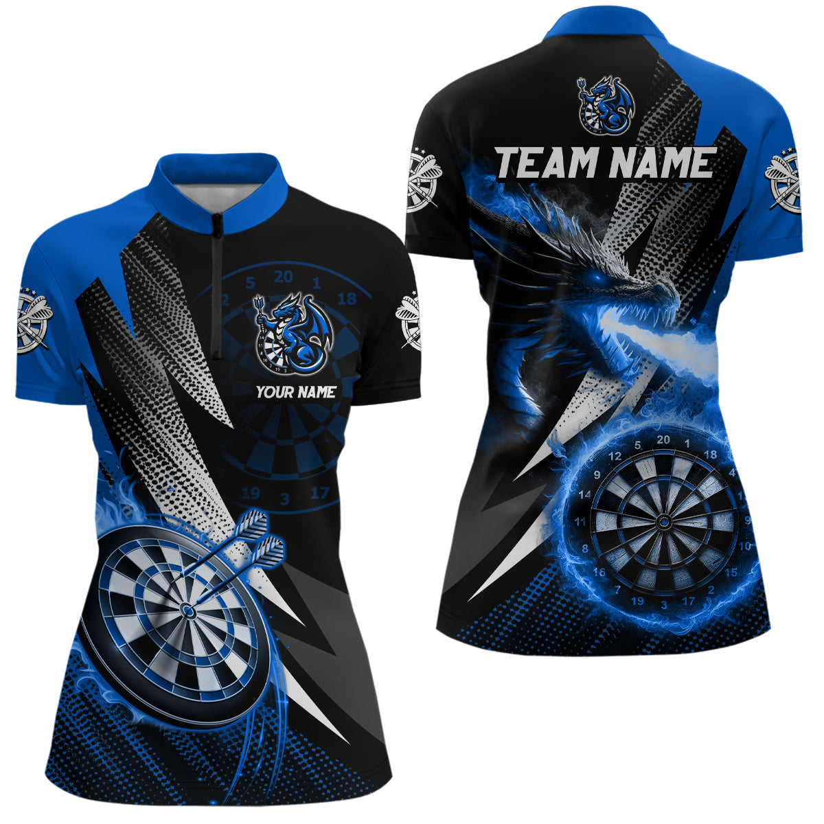 Personalized Striking Black And Blue Flaming Dragon Dart Custom Dart Team