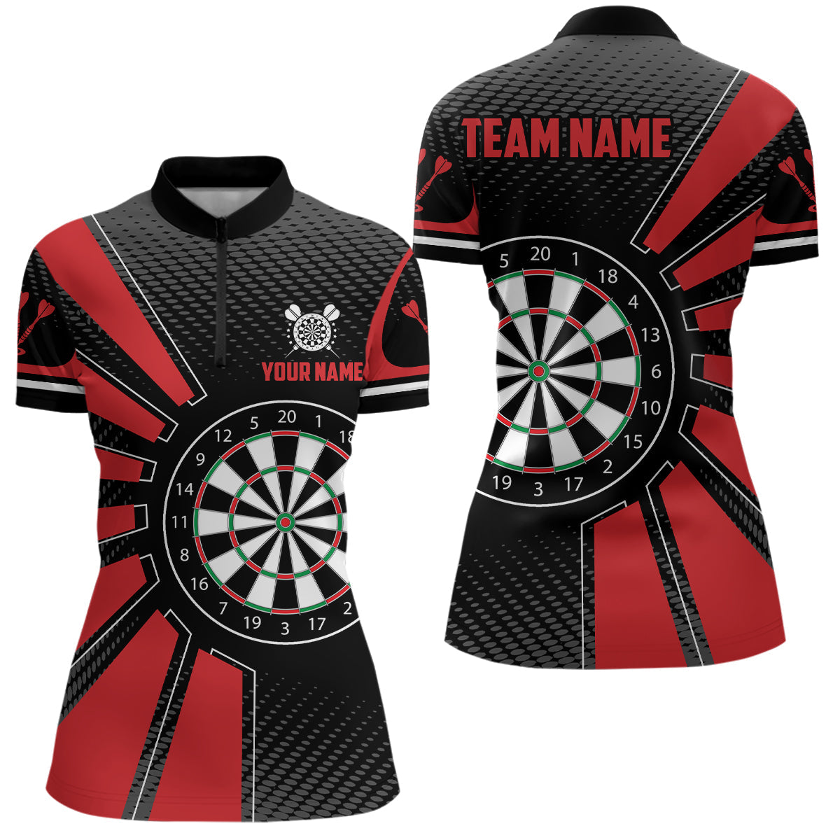 Personalized Black Red Dartboard Men Darts Quarter-Zip Custom Darts Team