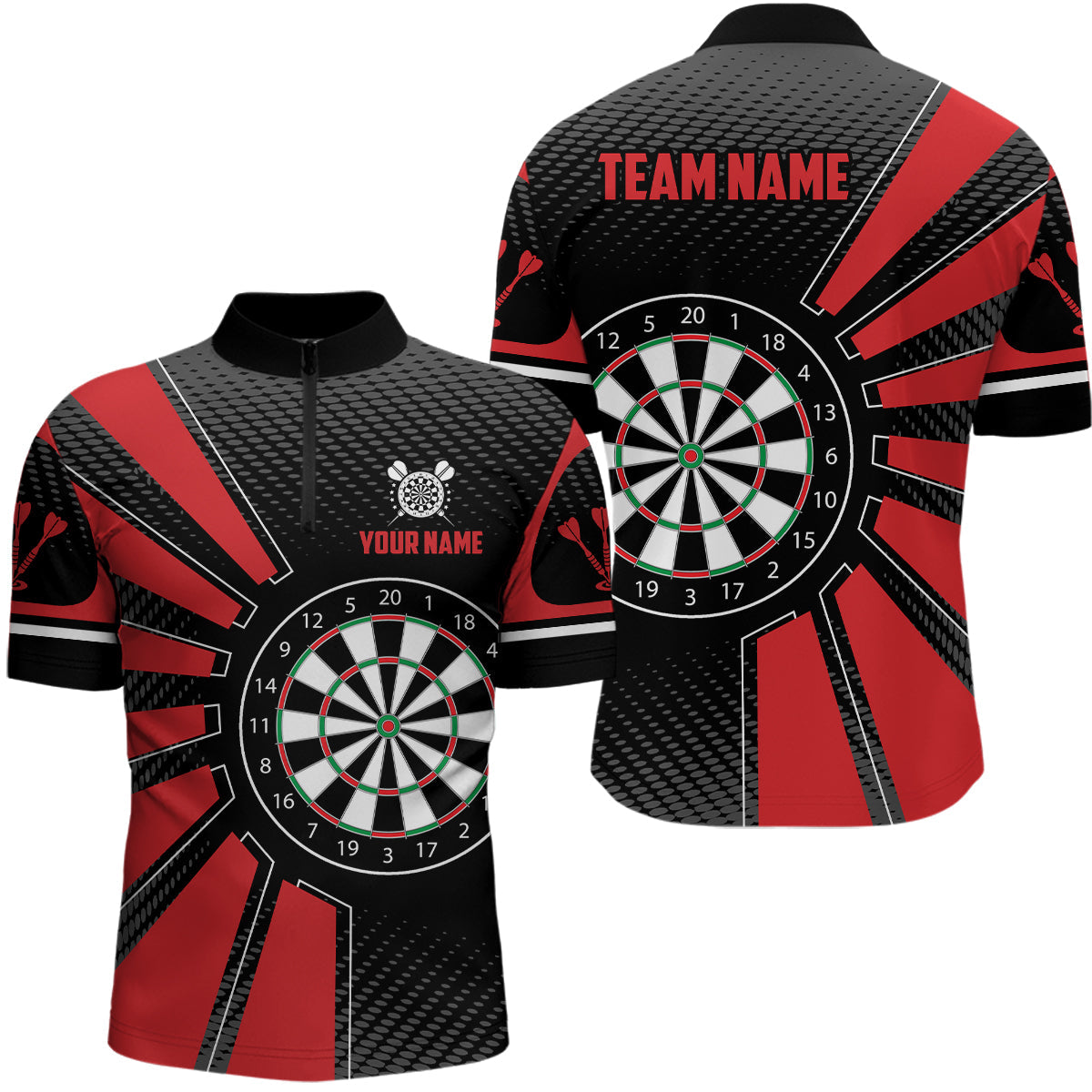 Personalized Black Red Dartboard Men Darts Quarter-Zip Custom Darts Team