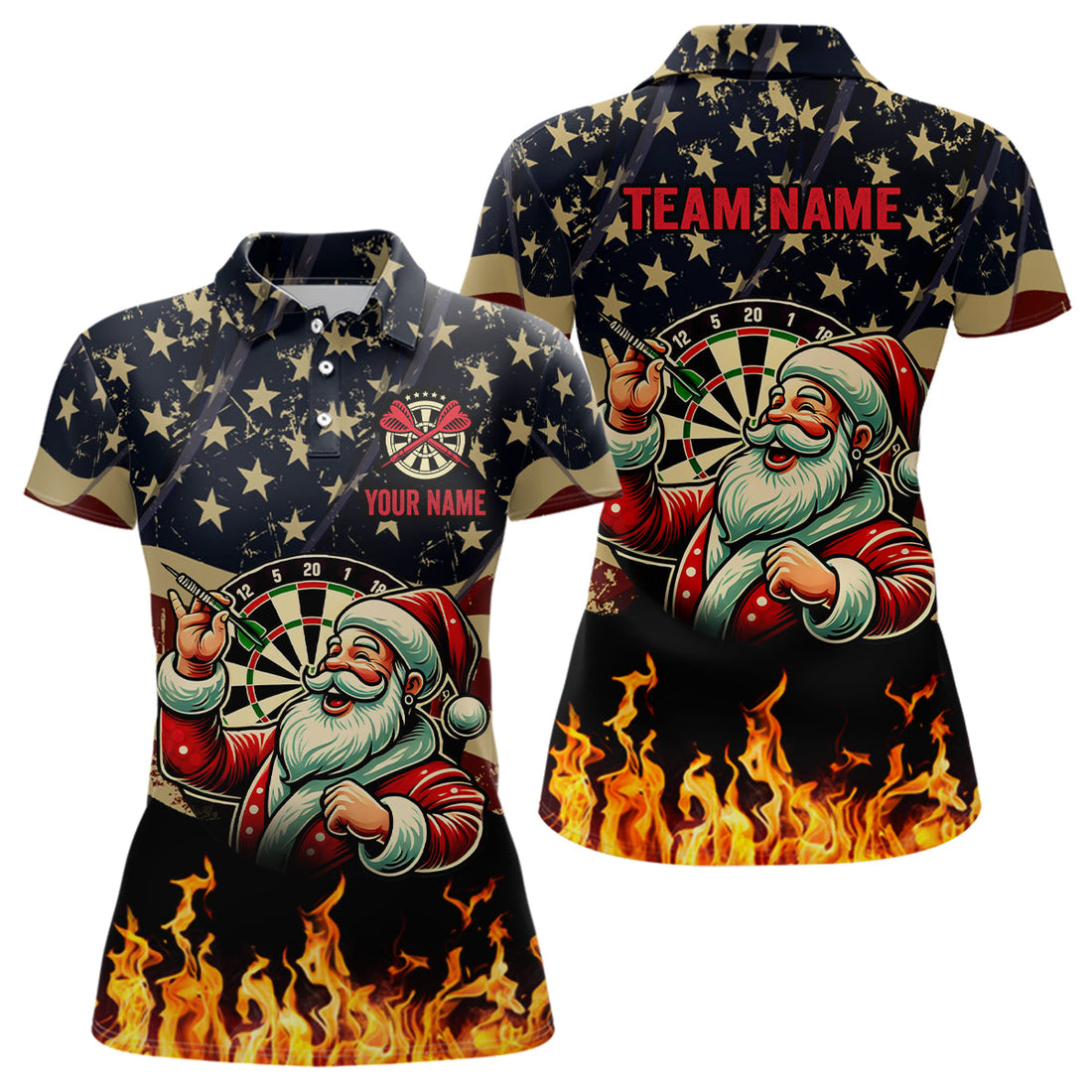 Funny Christmas Santa Playing Darts Custom USA Flag Fire Men Dart, Patriotic Dart