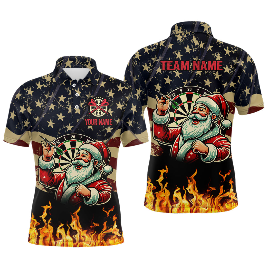 Funny Christmas Santa Playing Darts Custom USA Flag Fire Men Dart, Patriotic Dart