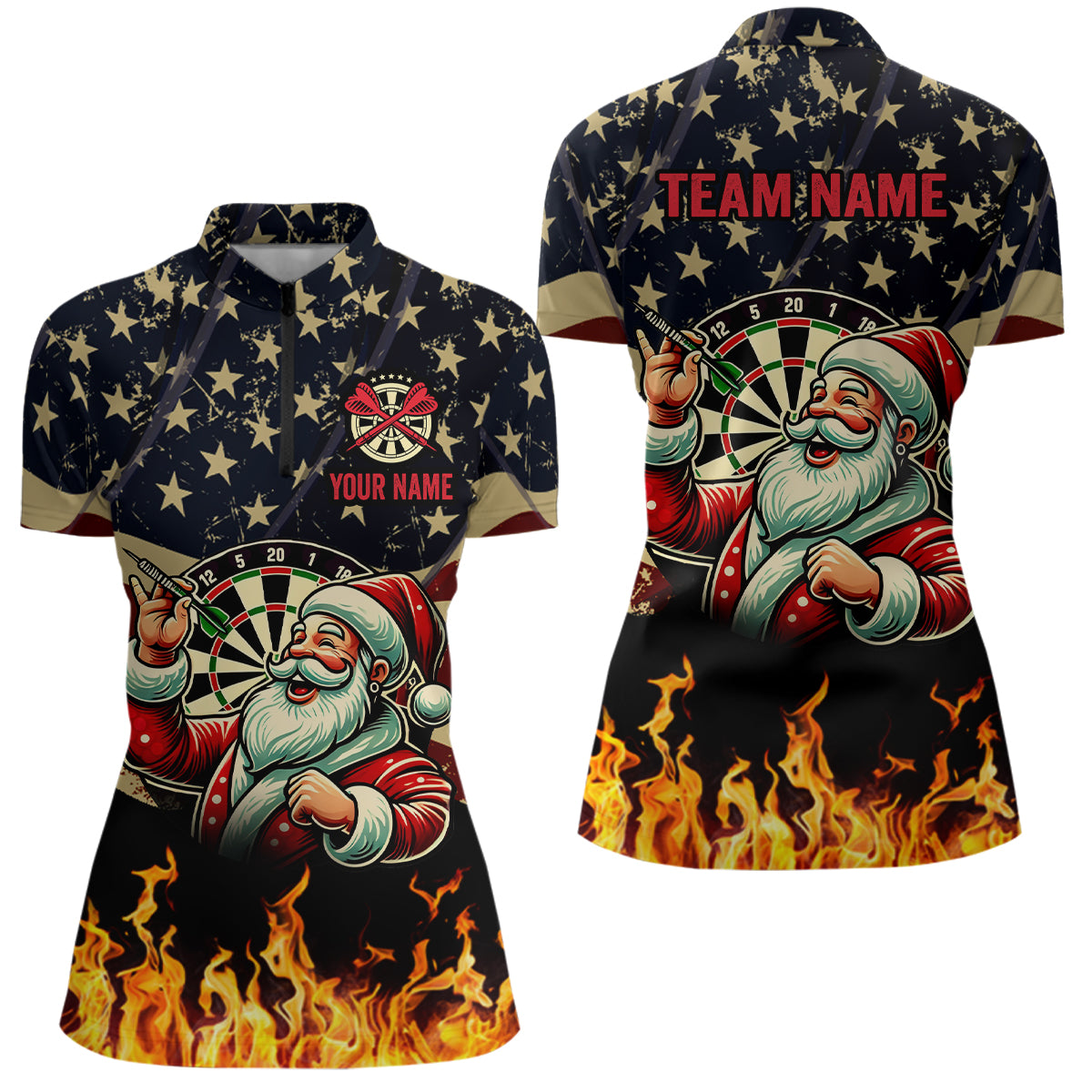 Funny Christmas Santa Playing Darts Custom USA Flag Fire Men Dart, Patriotic Dart