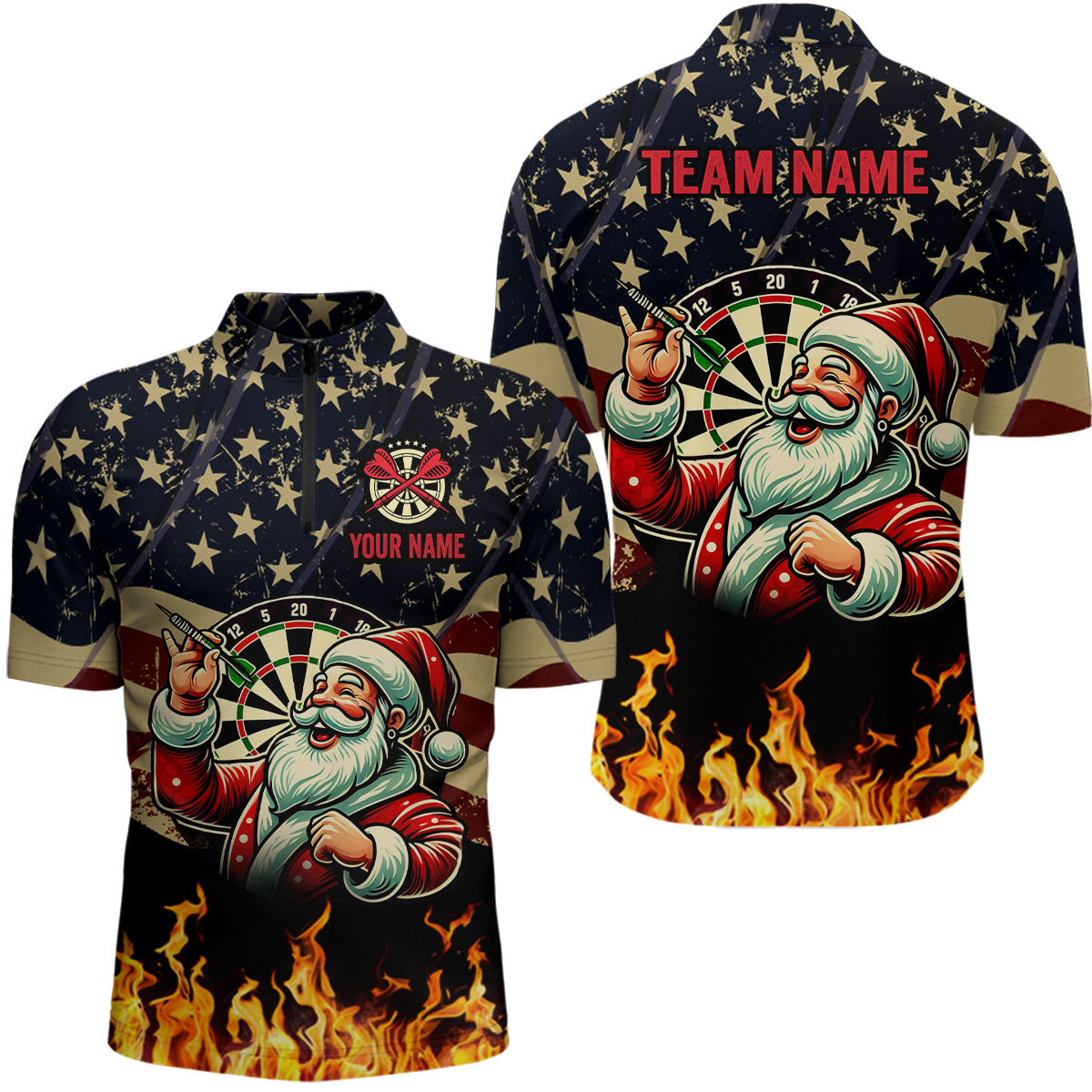 Funny Christmas Santa Playing Darts Custom USA Flag Fire Men Dart, Patriotic Dart